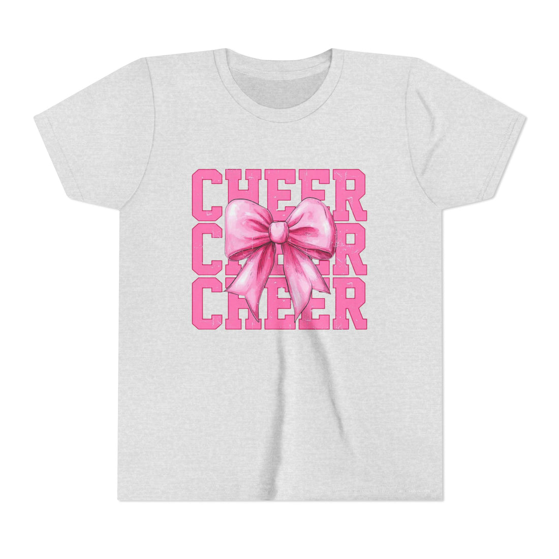 Cheerful Youth Tee with Pink Bow, Perfect for Cheerleading, Birthdays, Parties, Sports Events, and Everyday Wear