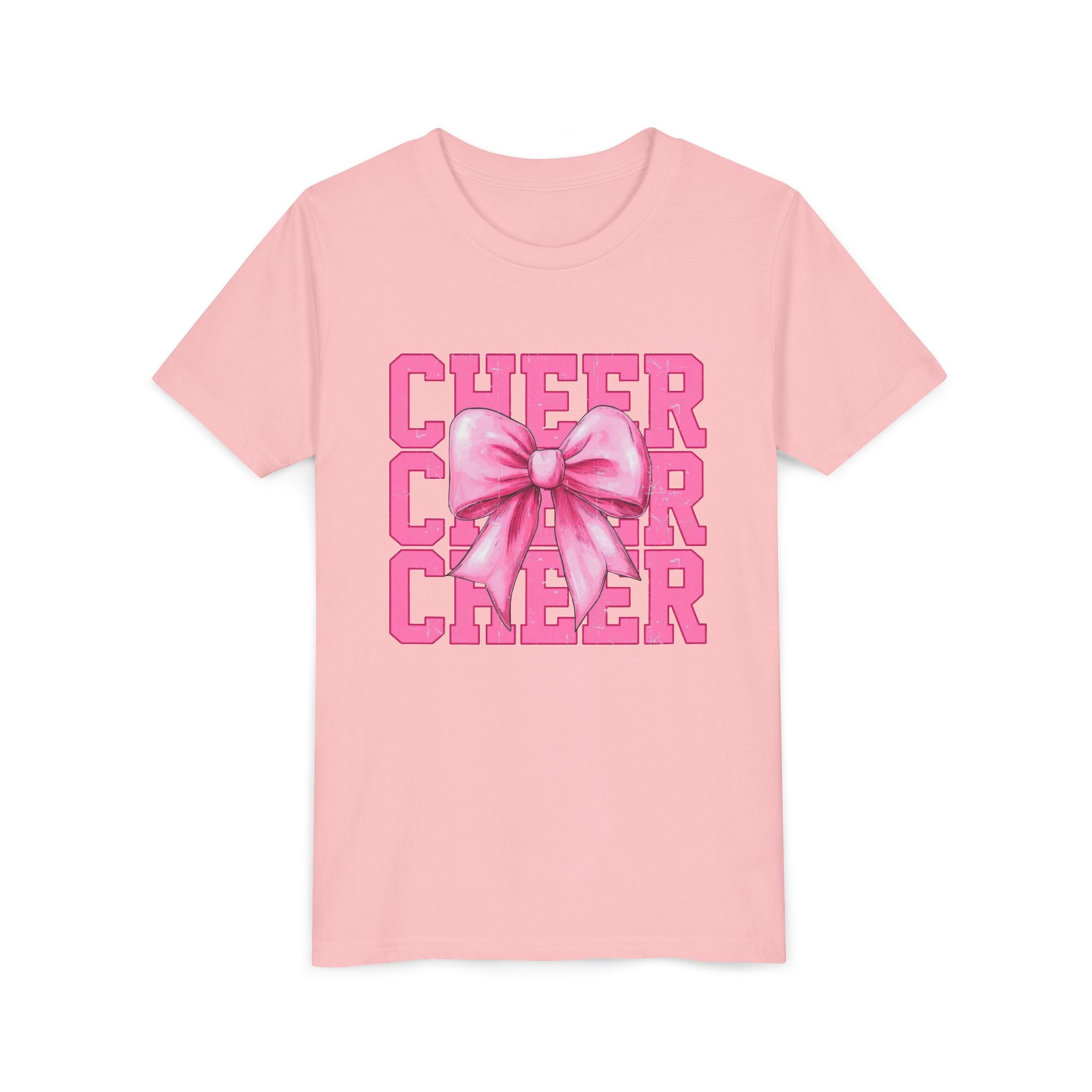 Cheerful Youth Tee with Pink Bow, Perfect for Cheerleading, Birthdays, Parties, Sports Events, and Everyday Wear