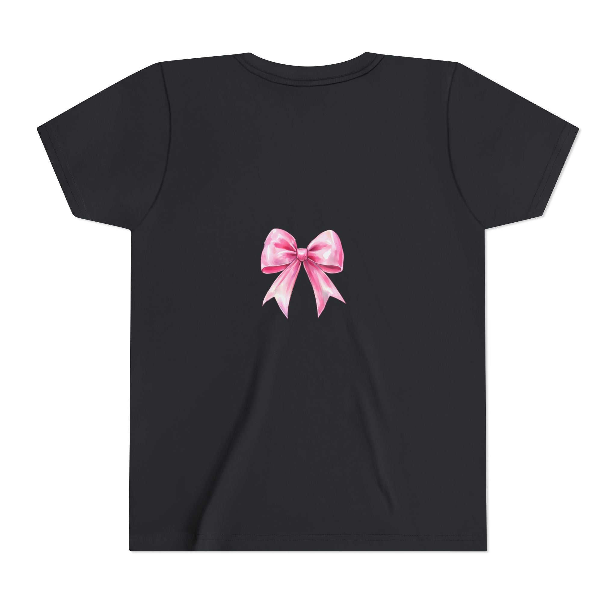 Cheerful Youth Tee with Pink Bow, Perfect for Cheerleading, Birthdays, Parties, Sports Events, and Everyday Wear