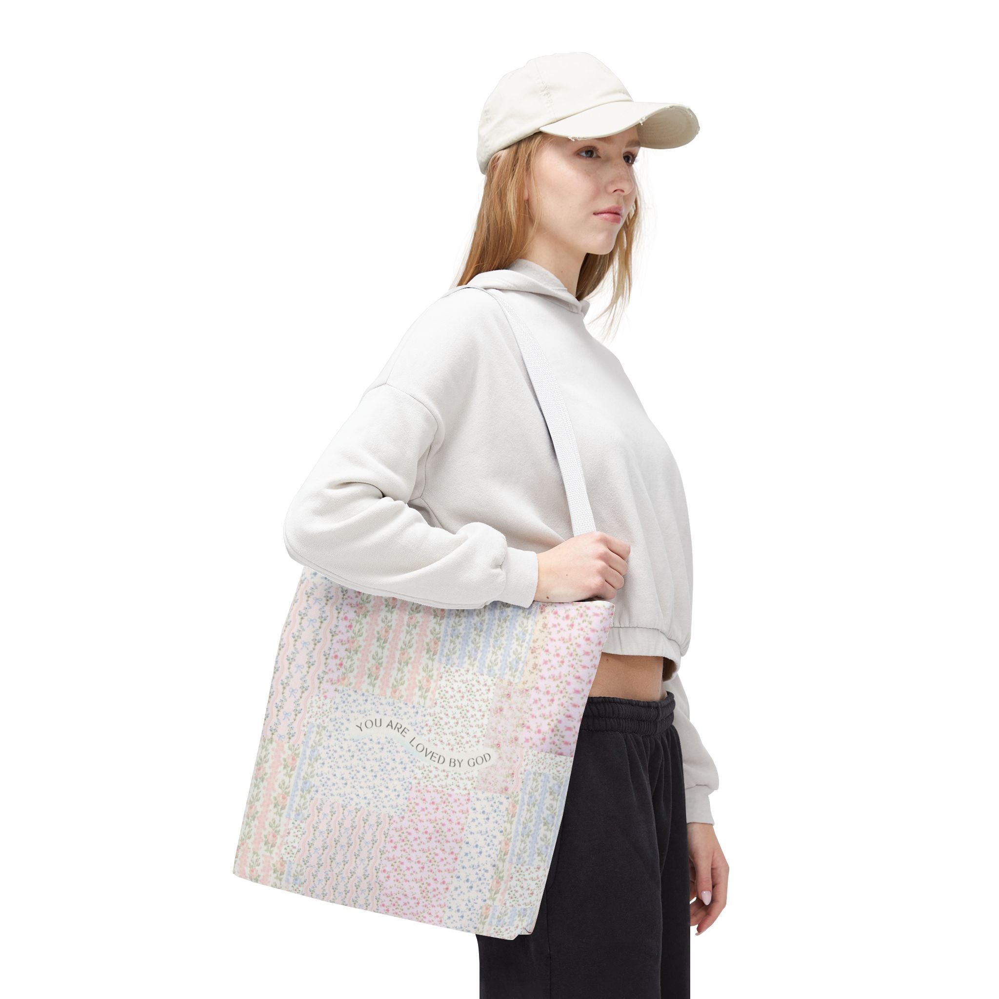 Spiritual Tote Bag with Floral Design, Inspirational Gift for Women, Church Bag, Eco-Friendly Shoulder Tote, Everyday Use