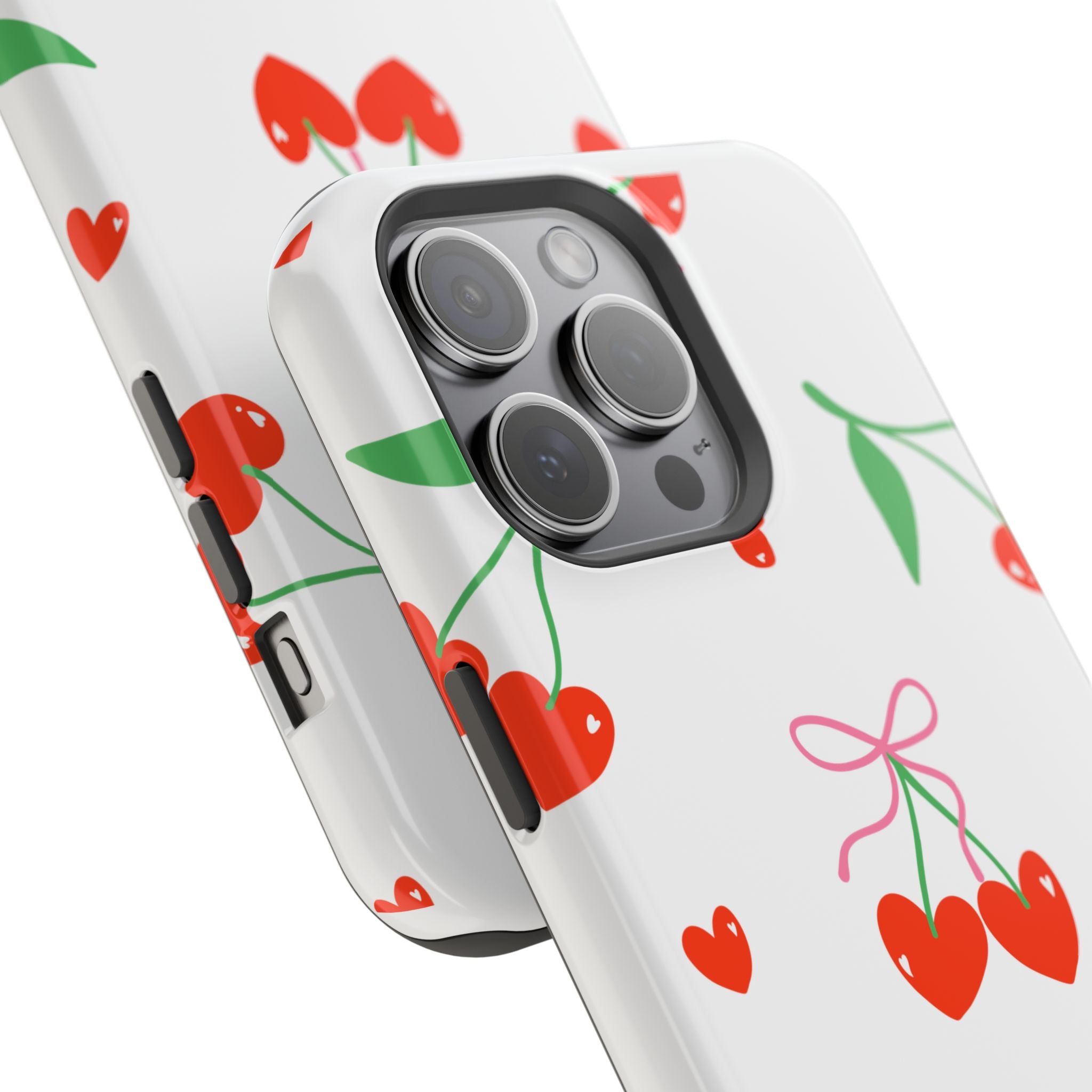 Customizable: Cherry Heart Impact-Resistant Phone Case