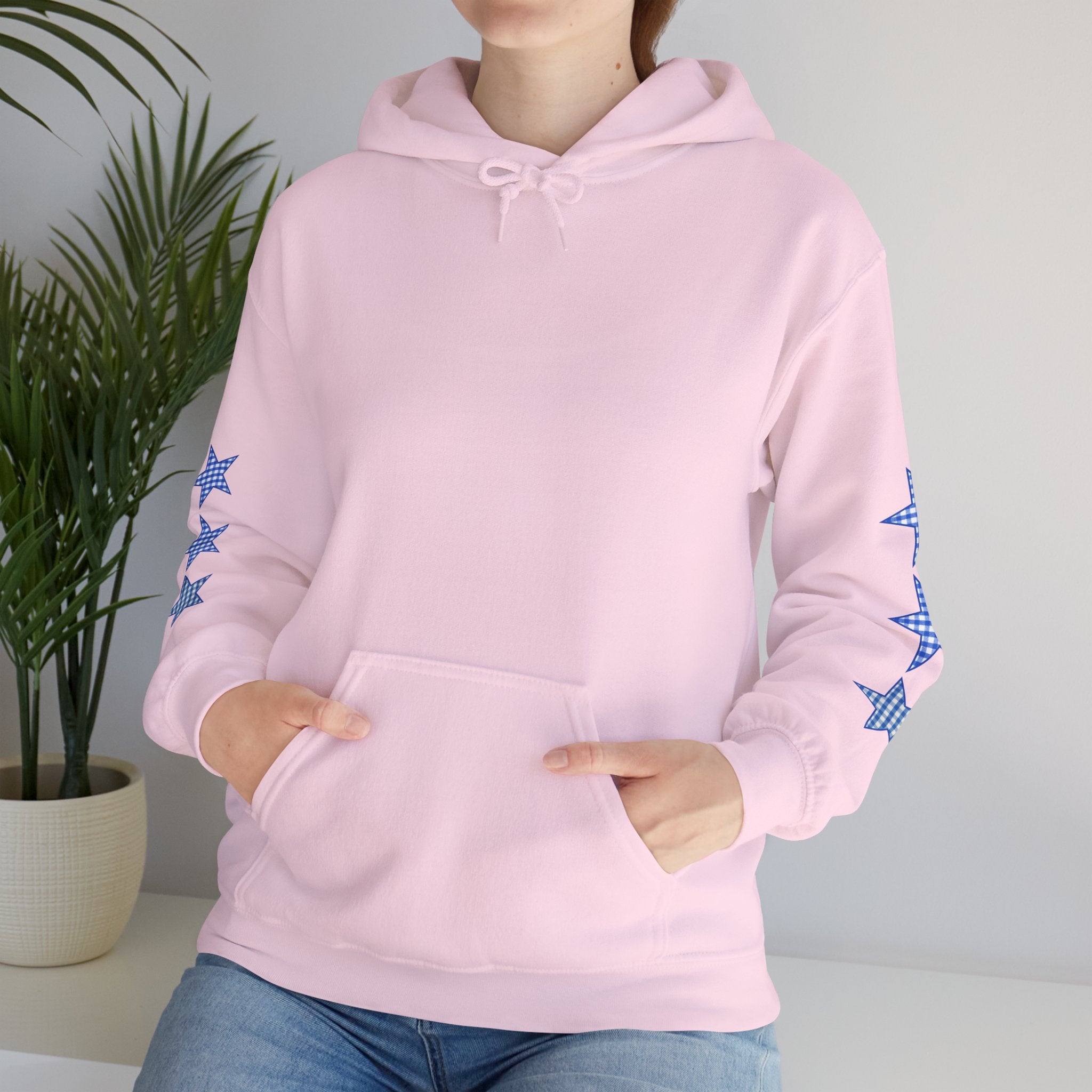 Customizable Tri-Star Blue Gingham Hoodie