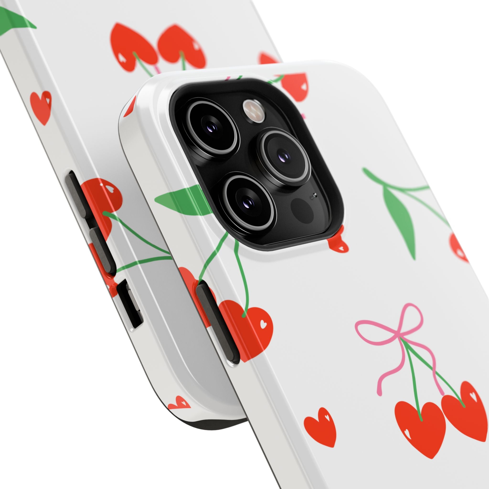 Customizable: Cherry Heart Impact-Resistant Phone Case