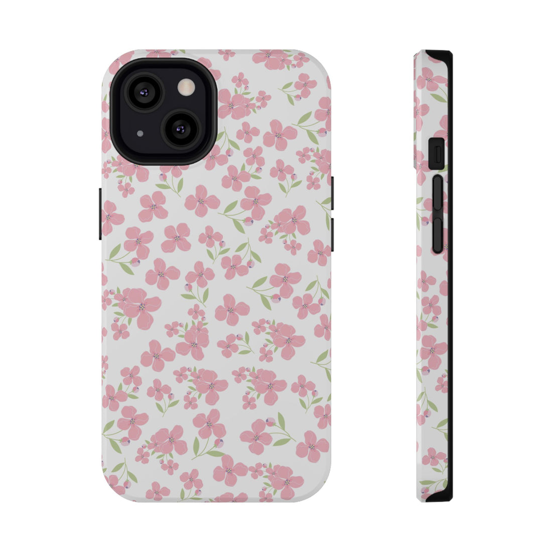Phone case with pink floral pattern on a white background
