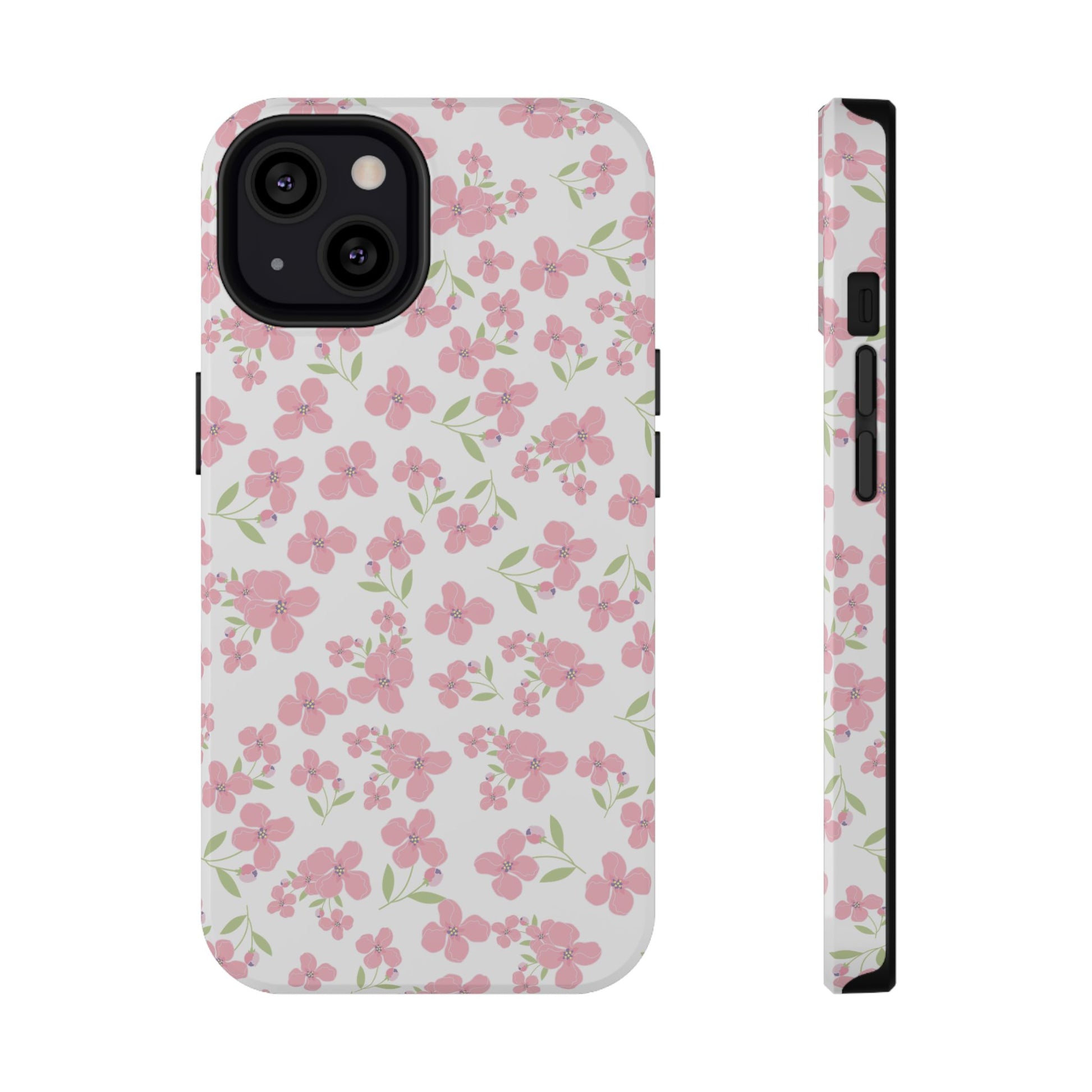 Phone case with pink floral pattern on a white background