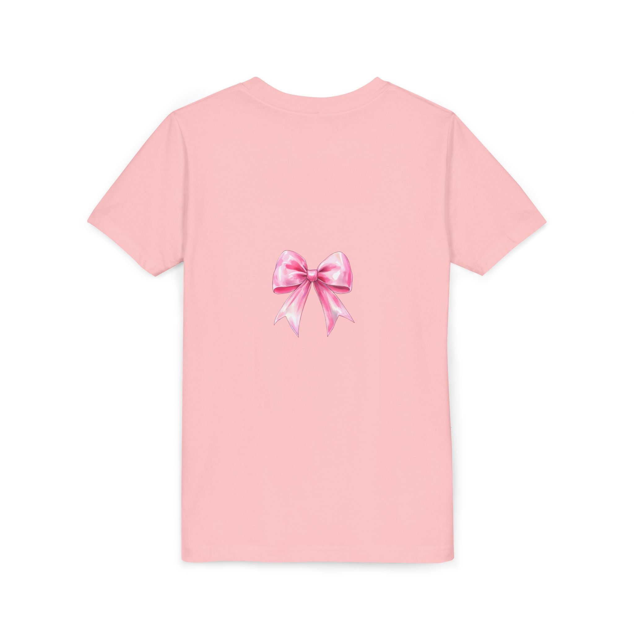 Cheerful Youth Tee with Pink Bow, Perfect for Cheerleading, Birthdays, Parties, Sports Events, and Everyday Wear