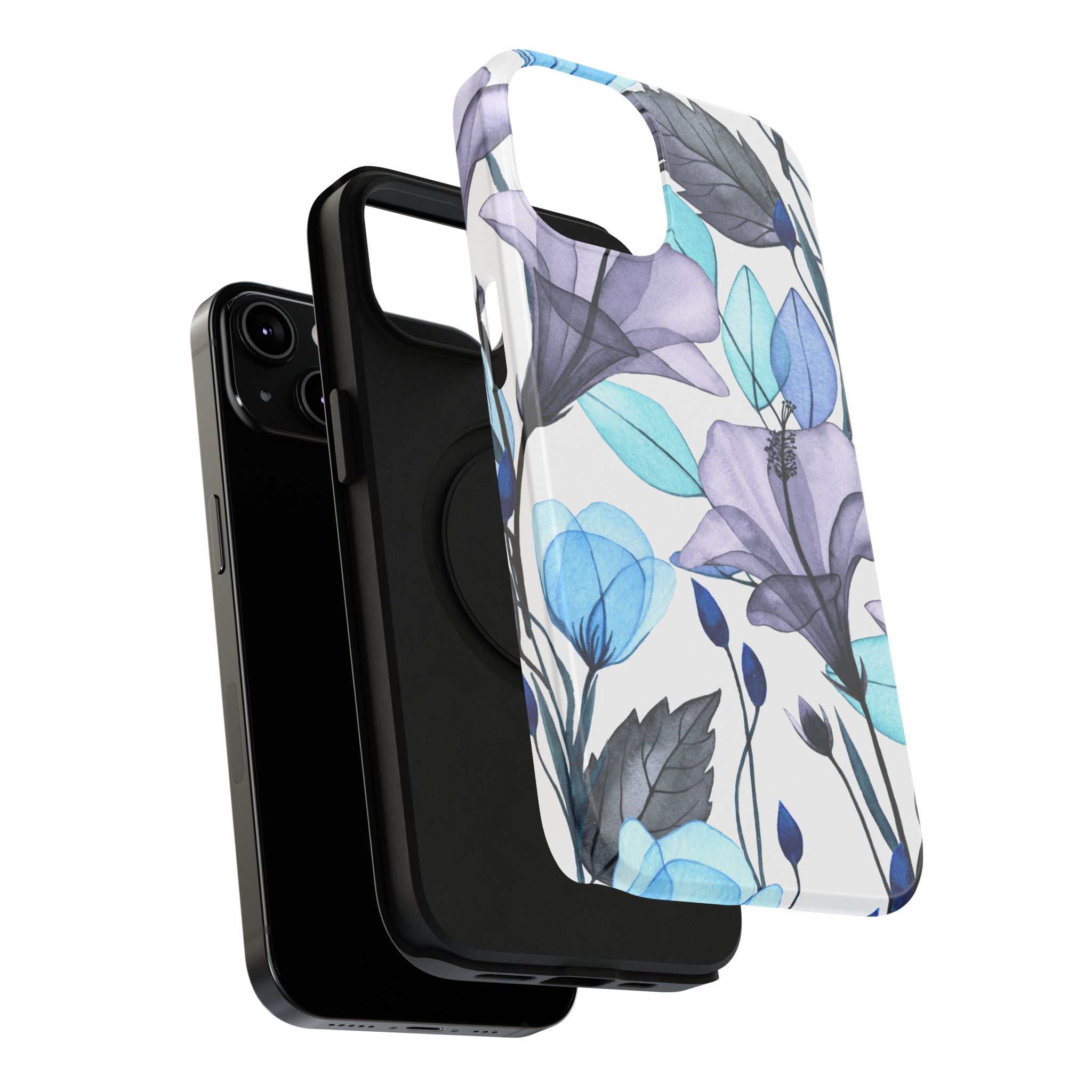 Customizable: Blue and Purple Floral Impact-Resistant Phone Case