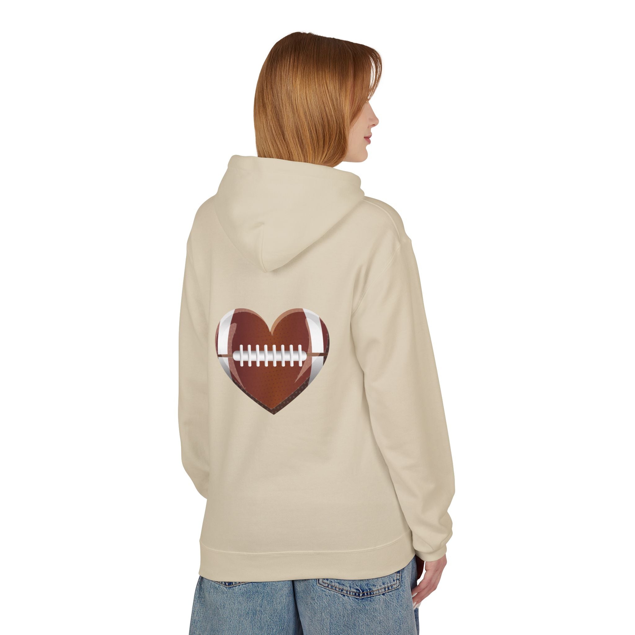 Football Heart Hoodie - Midweight Fleece Sweatshirt for Sports Fans, Gift for Holidays, Game Day Apparel, Cozy and Casual