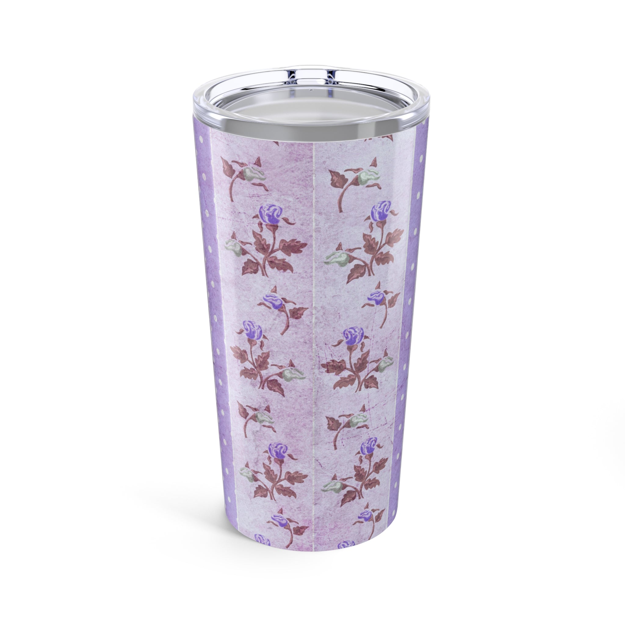 Tumbler with floral pattern on a purple background