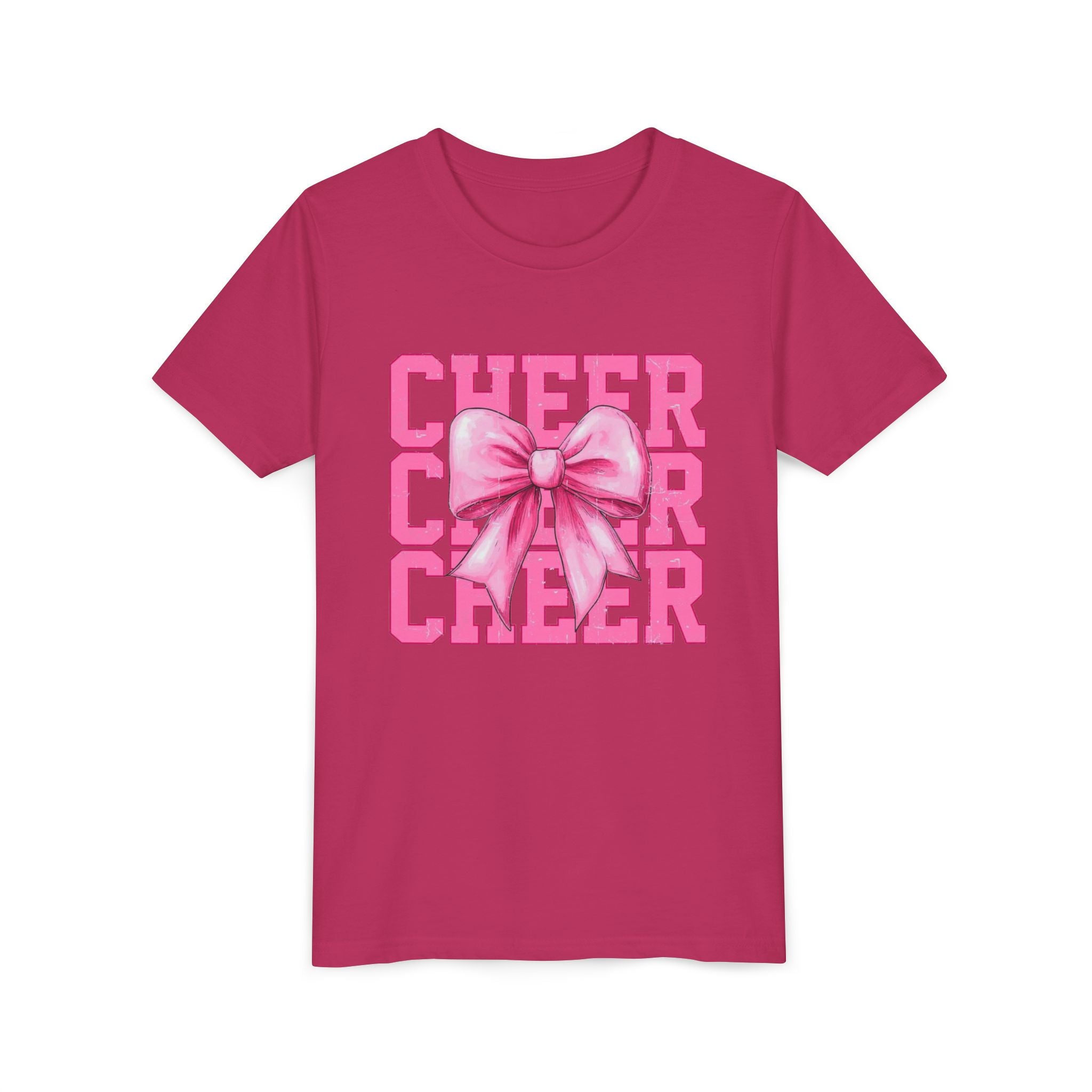 Cheerful Youth Tee with Pink Bow, Perfect for Cheerleading, Birthdays, Parties, Sports Events, and Everyday Wear
