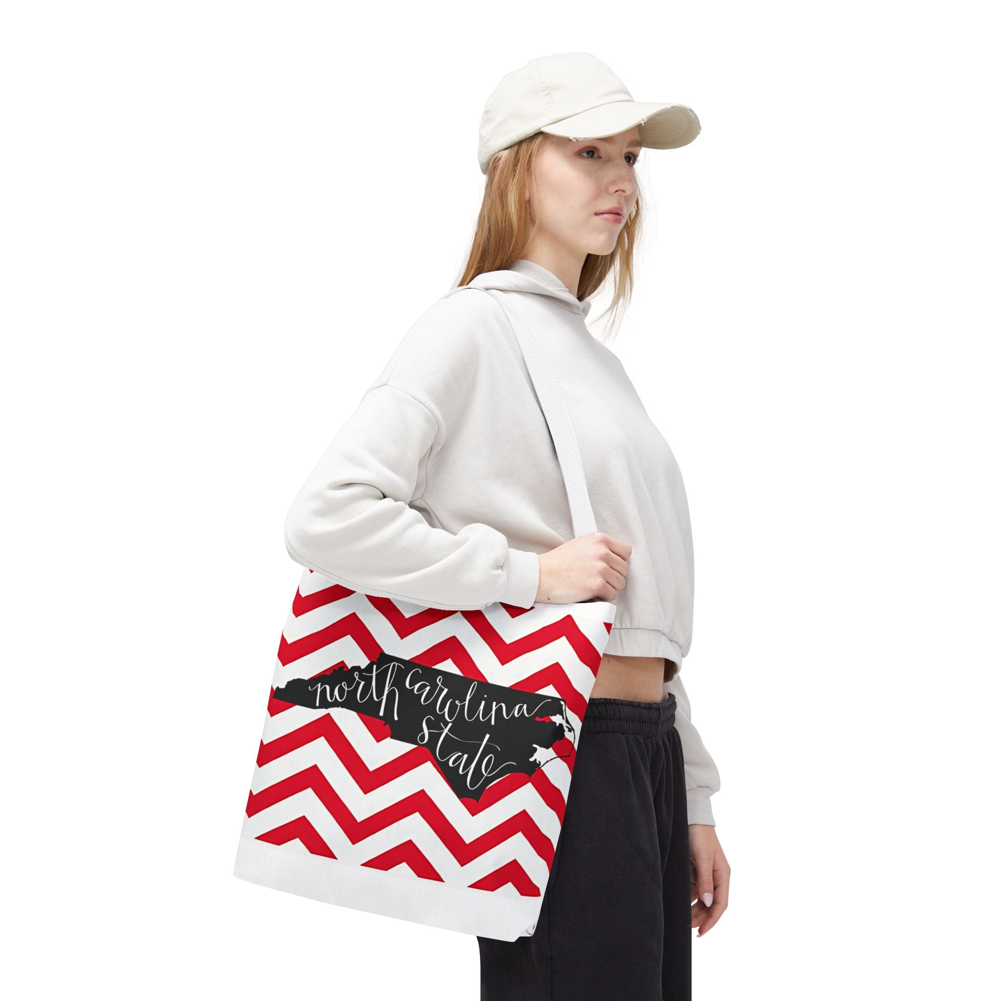 North Carolina Tote Bag, Stylish Chevron Pattern, Beach Essentials, Reusable Grocery Bag, Gift for Travelers, Southern Charm