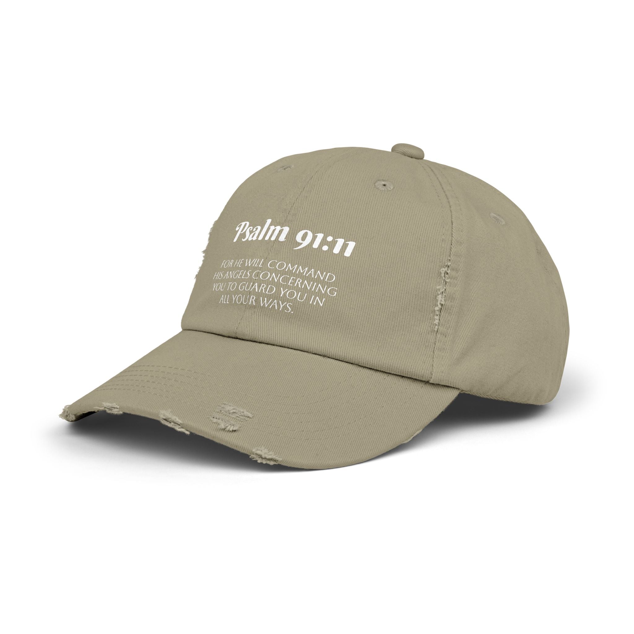 Faith-Inspired Unisex Distressed Cap, Psalm 91:11 Scripture Hat for Daily Wear, Inspirational Gift, Casual Style, Christian Faith