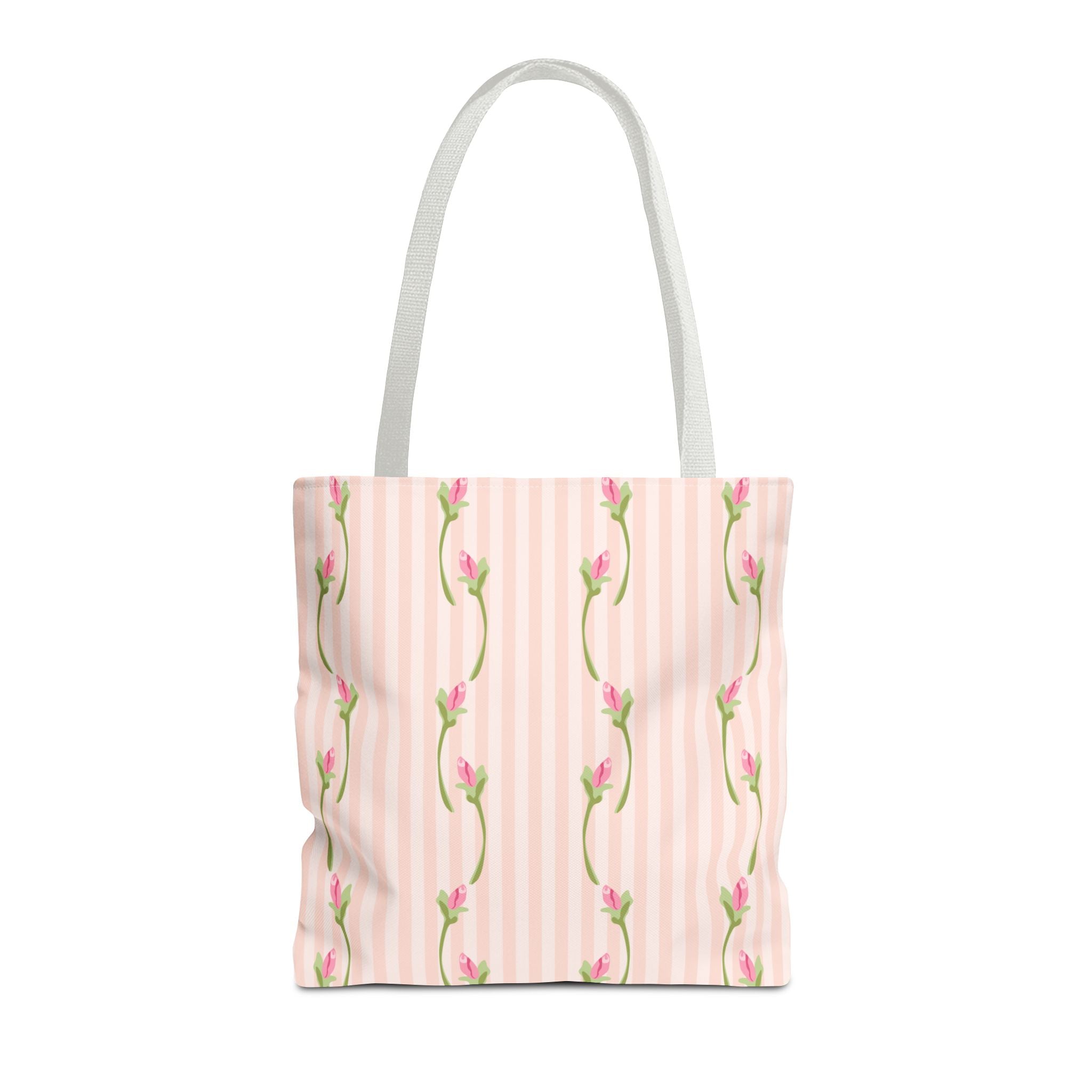Customizable: Floral Stripe Tote Bag, Chic Shopping Tote, Spring Gift Bag, Eco-Friendly Reusable Bag, Perfect for Grad Gifts College Send off Gift