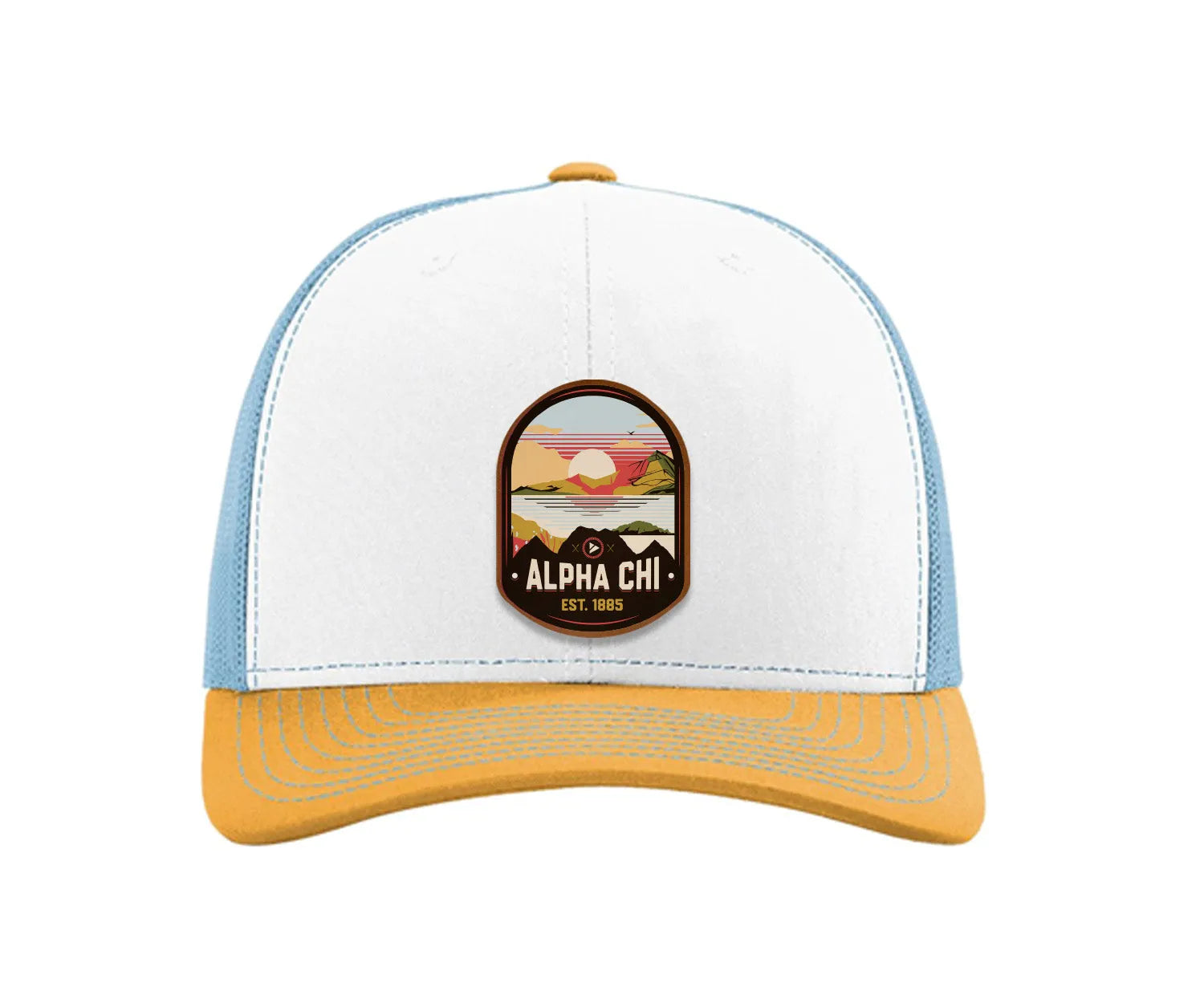 Alpha Chi Omega Richardson 112 UV Print Leatherette Patch Trucker Hat - Ventura