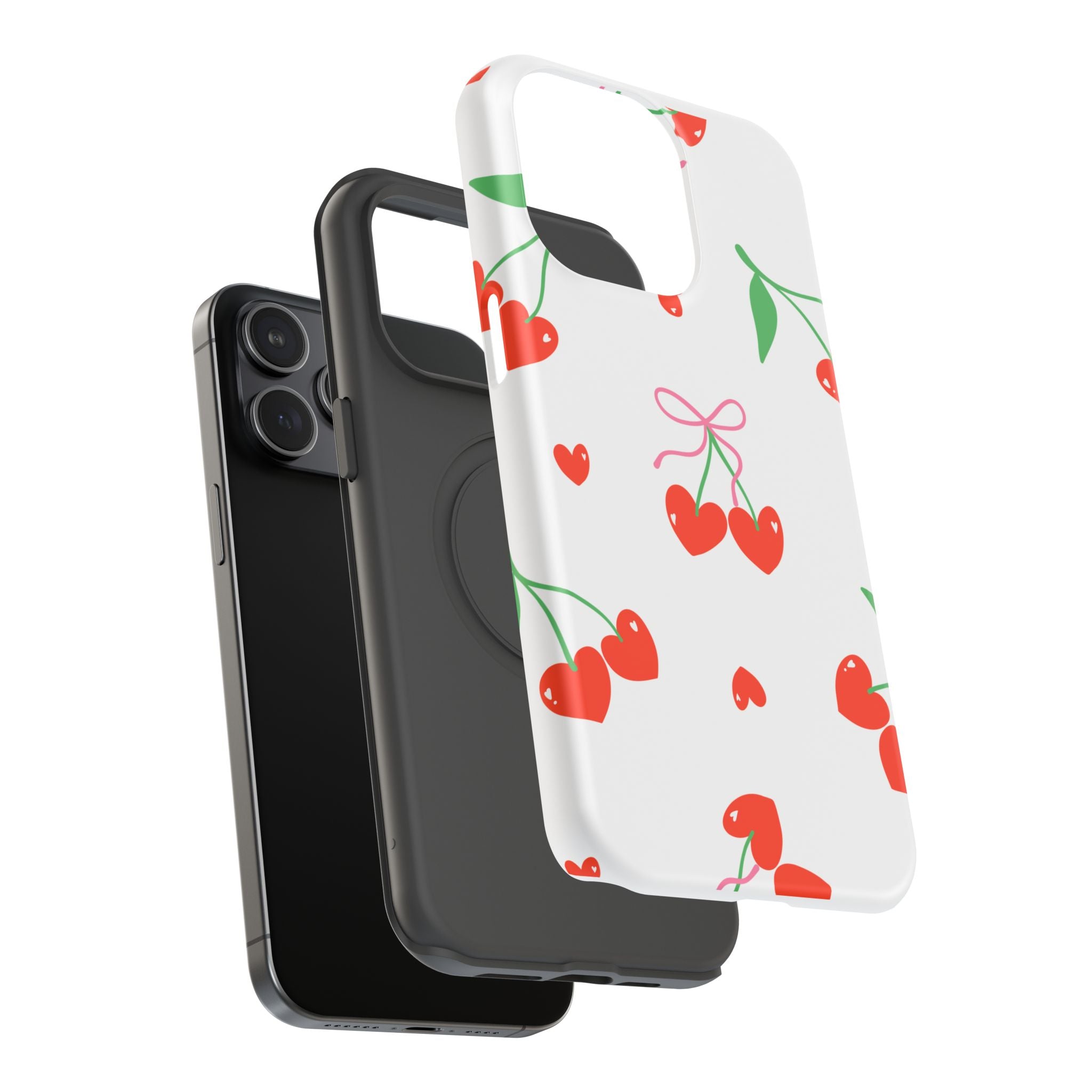 Customizable: Cherry Heart Impact-Resistant Phone Case