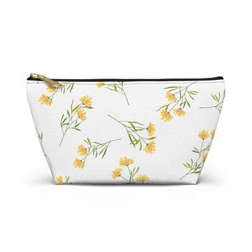 White pouch with yellow floral pattern on a white background