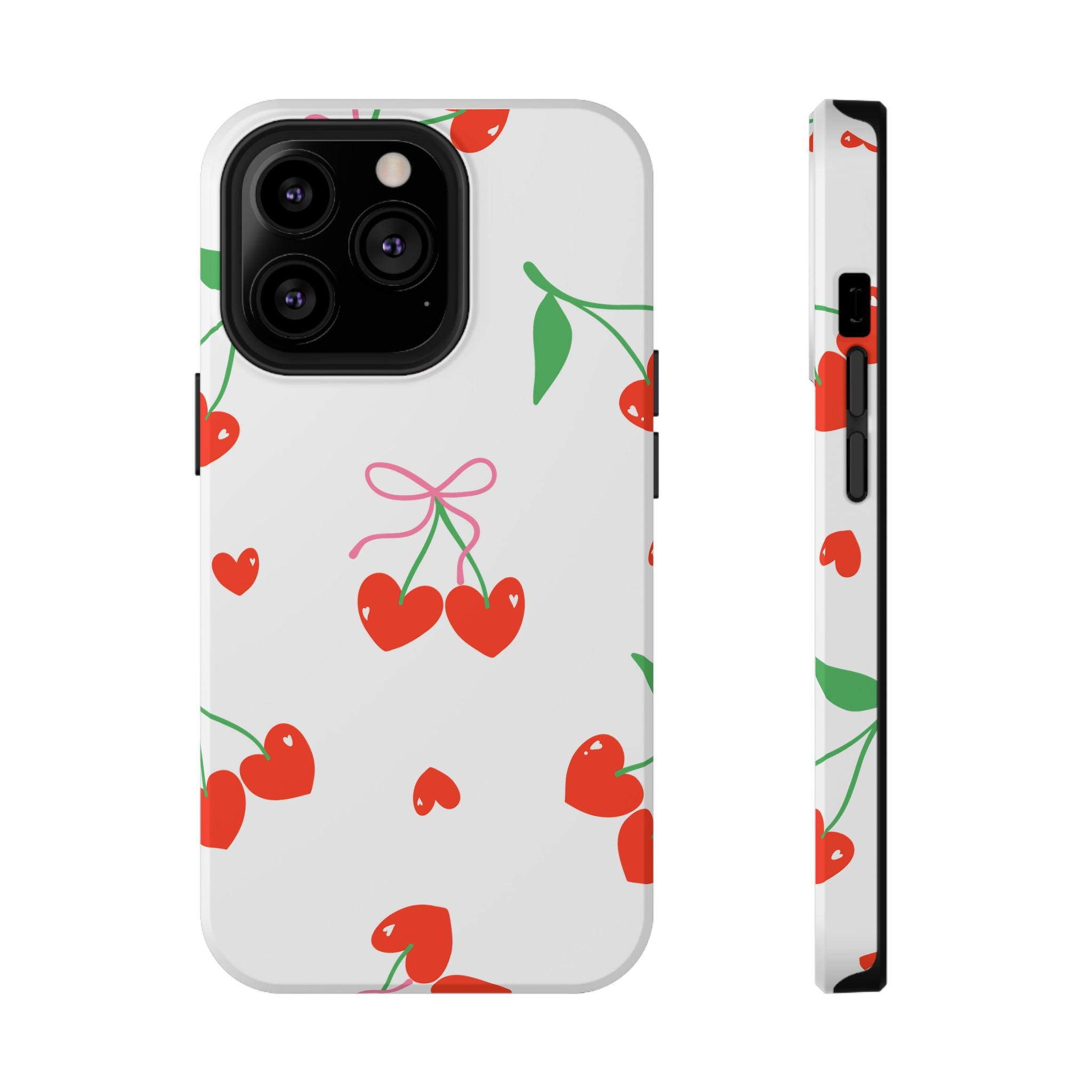 Customizable: Cherry Heart Impact-Resistant Phone Case