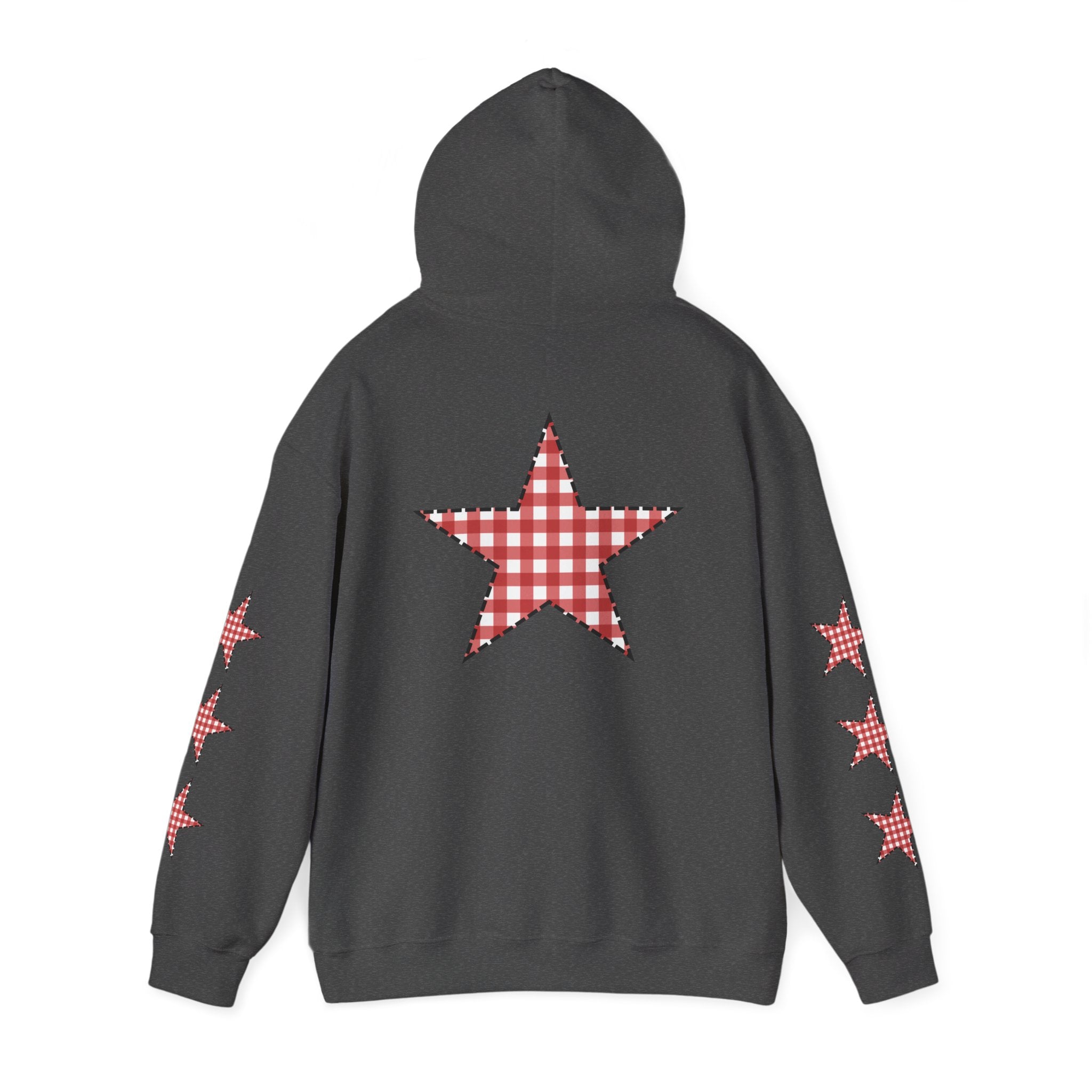Red Gingham Star Hoodie, Cozy Winter Sweatshirt, Casual Unisex Outerwear, Perfect Gift for Birthdays, Holidays, and Trendy Outfits