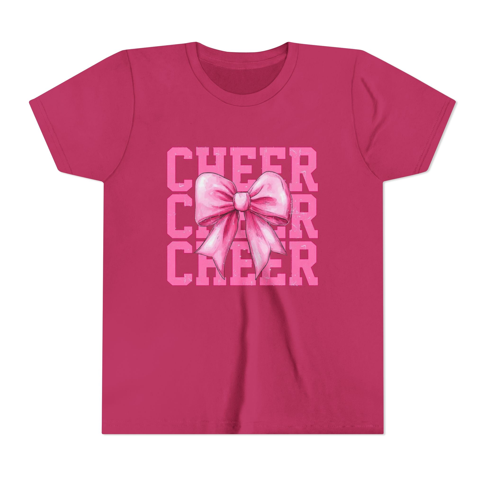 Cheerful Youth Tee with Pink Bow, Perfect for Cheerleading, Birthdays, Parties, Sports Events, and Everyday Wear
