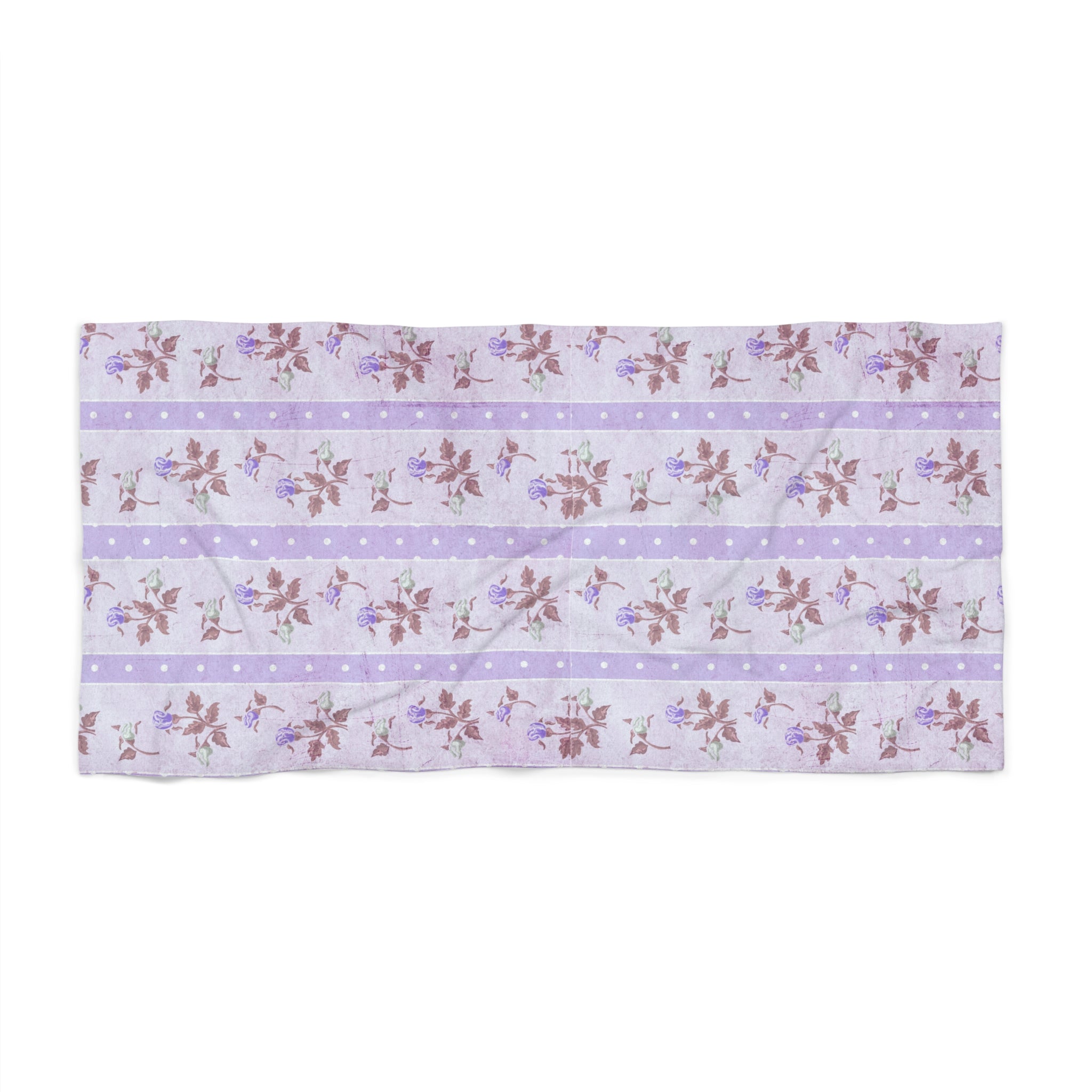 Floral patterned headband with purple stripes on a white background