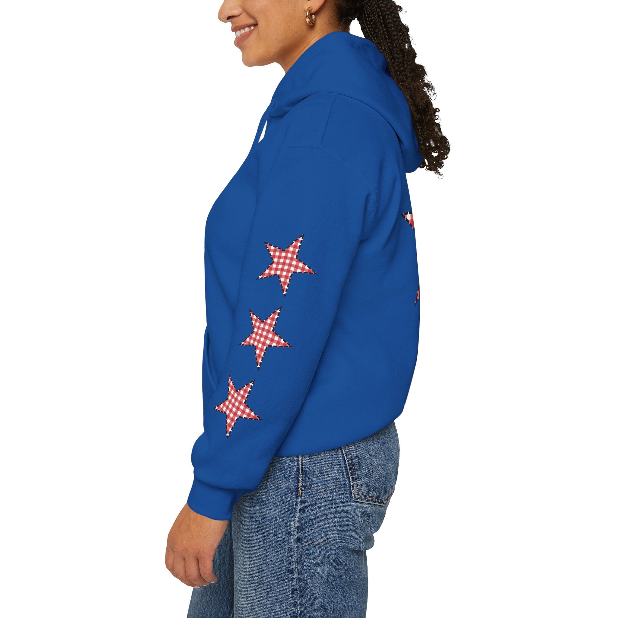 Red Gingham Star Hoodie, Cozy Winter Sweatshirt, Casual Unisex Outerwear, Perfect Gift for Birthdays, Holidays, and Trendy Outfits