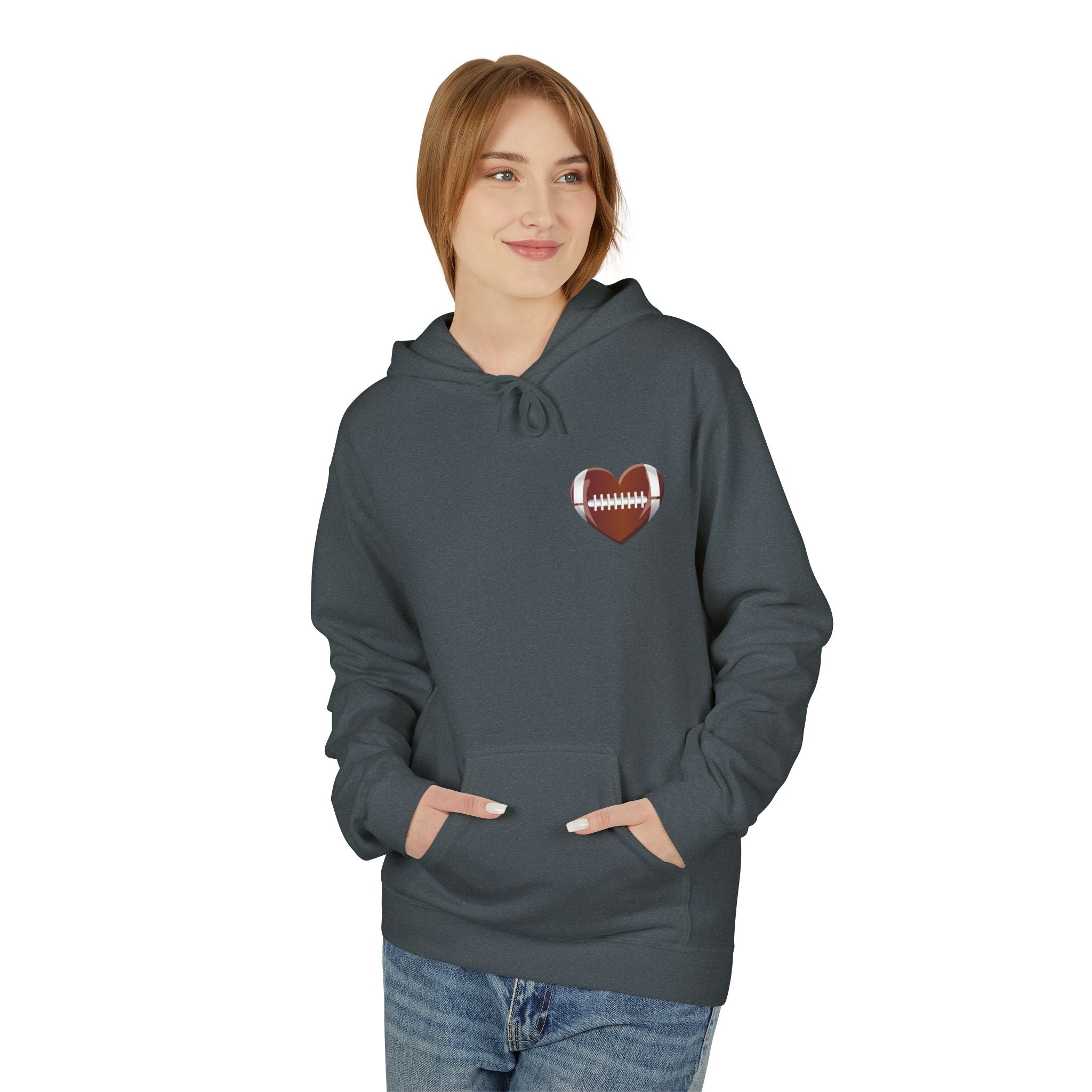 Football Heart Hoodie - Midweight Fleece Sweatshirt for Sports Fans, Gift for Holidays, Game Day Apparel, Cozy and Casual