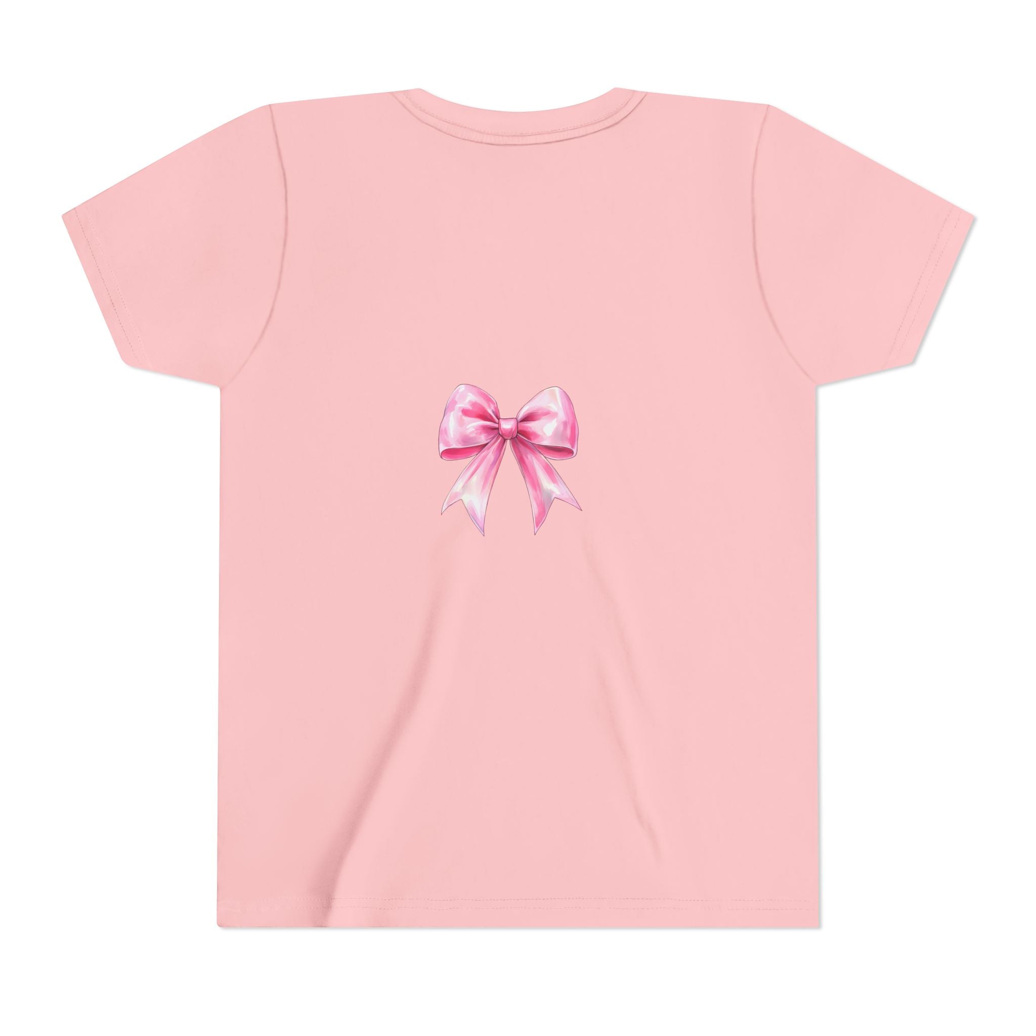 Cheerful Youth Tee with Pink Bow, Perfect for Cheerleading, Birthdays, Parties, Sports Events, and Everyday Wear