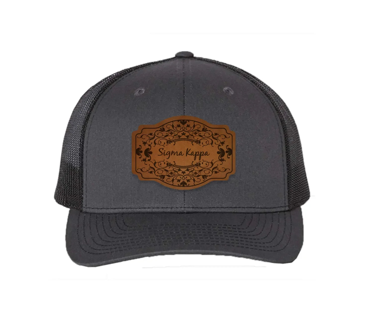 Sigma Kappa Richardson 112 Leatherette Patch Trucker Hat - Scroll