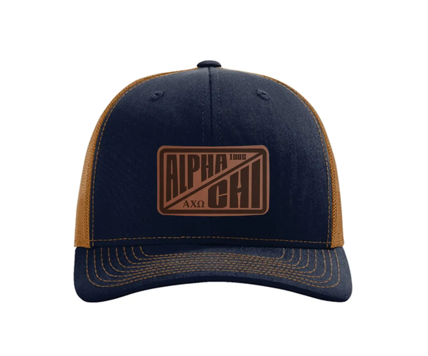 Alpha Chi Omega Richardson 112 Leatherette Patch Trucker Hat - Divide