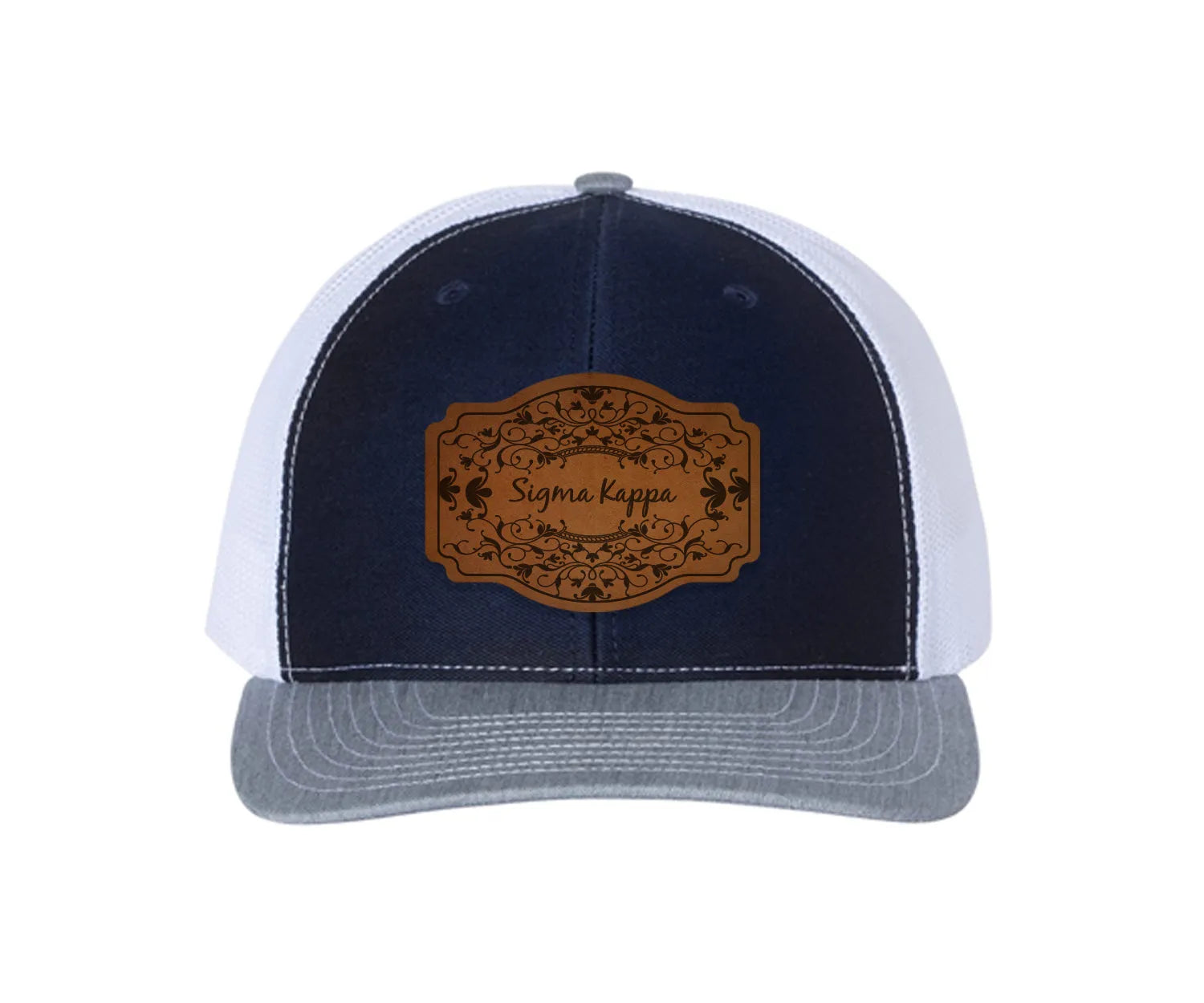 Sigma Kappa Richardson 112 Leatherette Patch Trucker Hat - Scroll