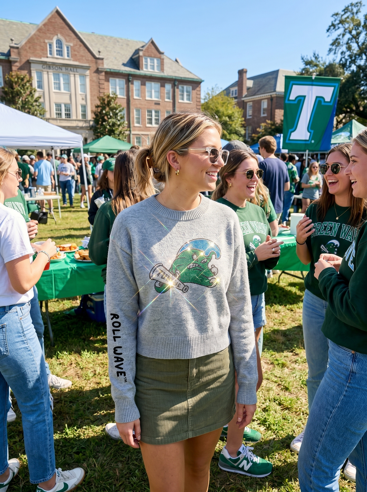Tulane Rollwave Gray Crewneck Sweater