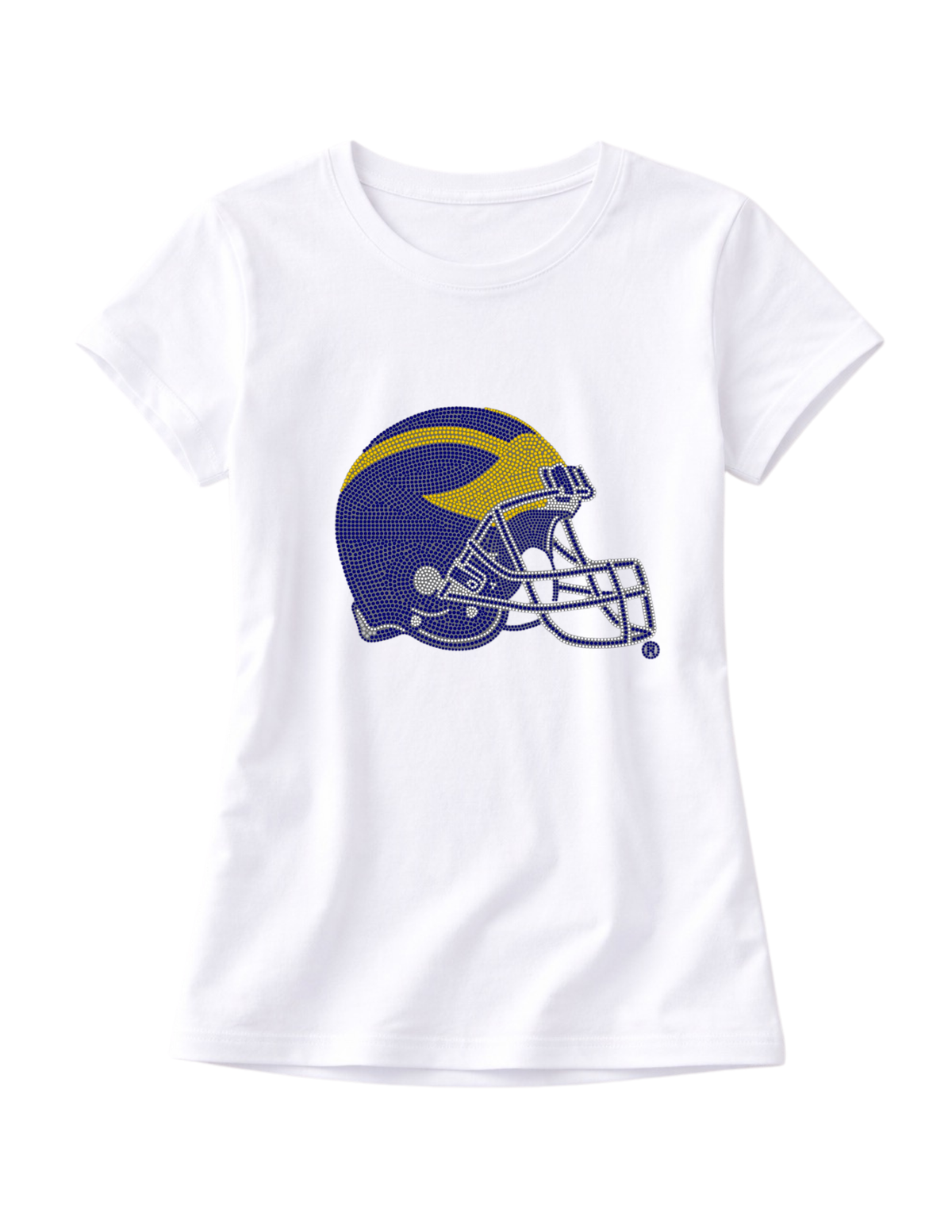 University of Michigan Helmet White Crewneck Short Sleeve T-Shirt