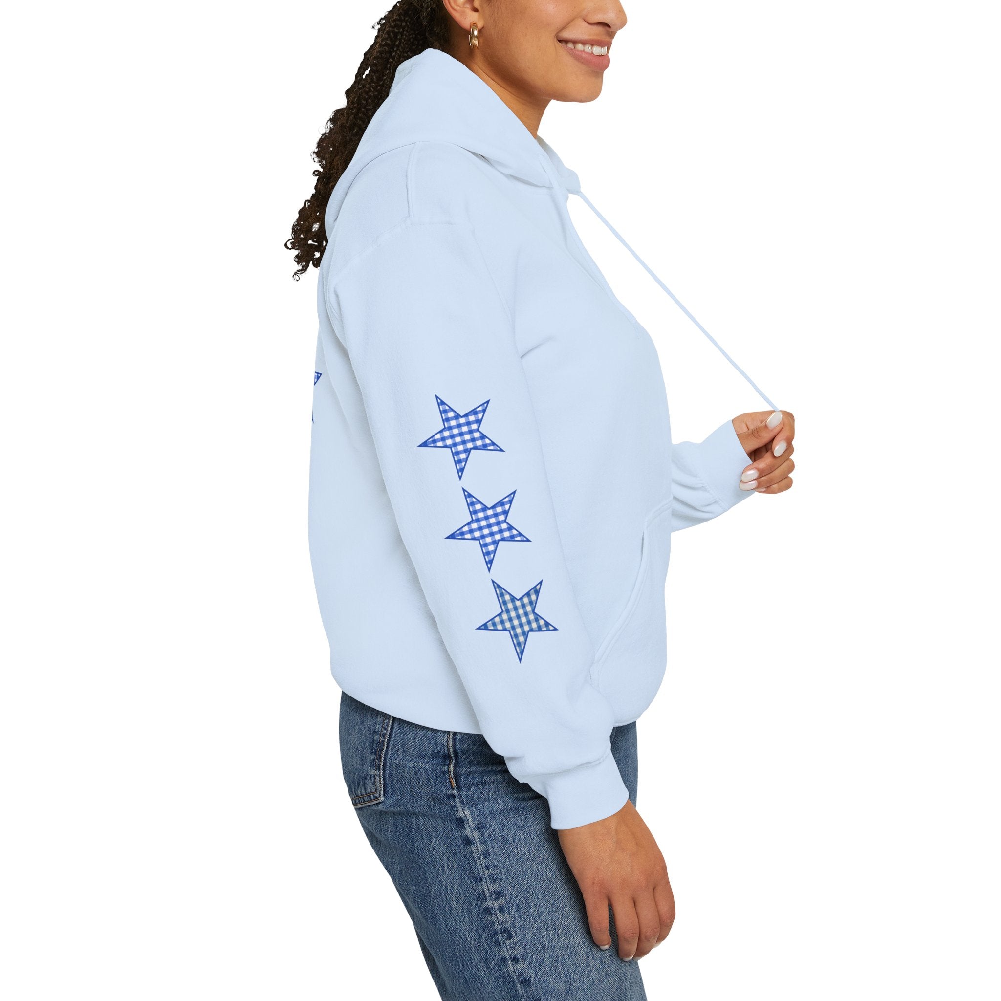 Customizable Tri-Star Blue Gingham Hoodie