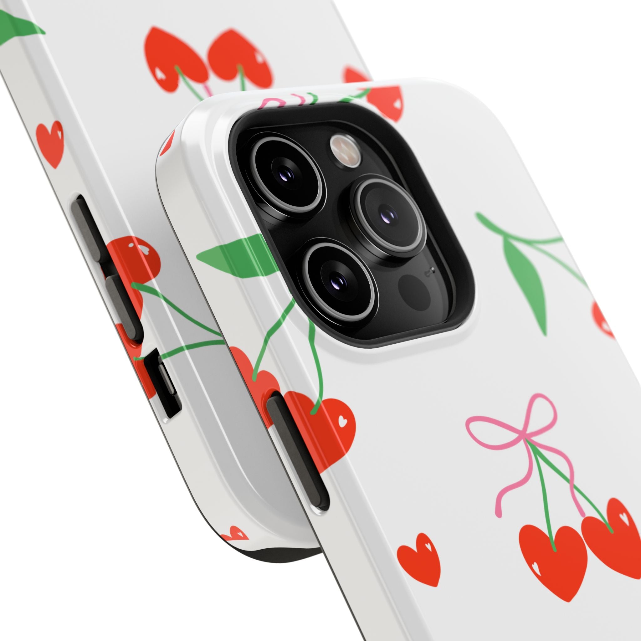 Customizable: Cherry Heart Impact-Resistant Phone Case