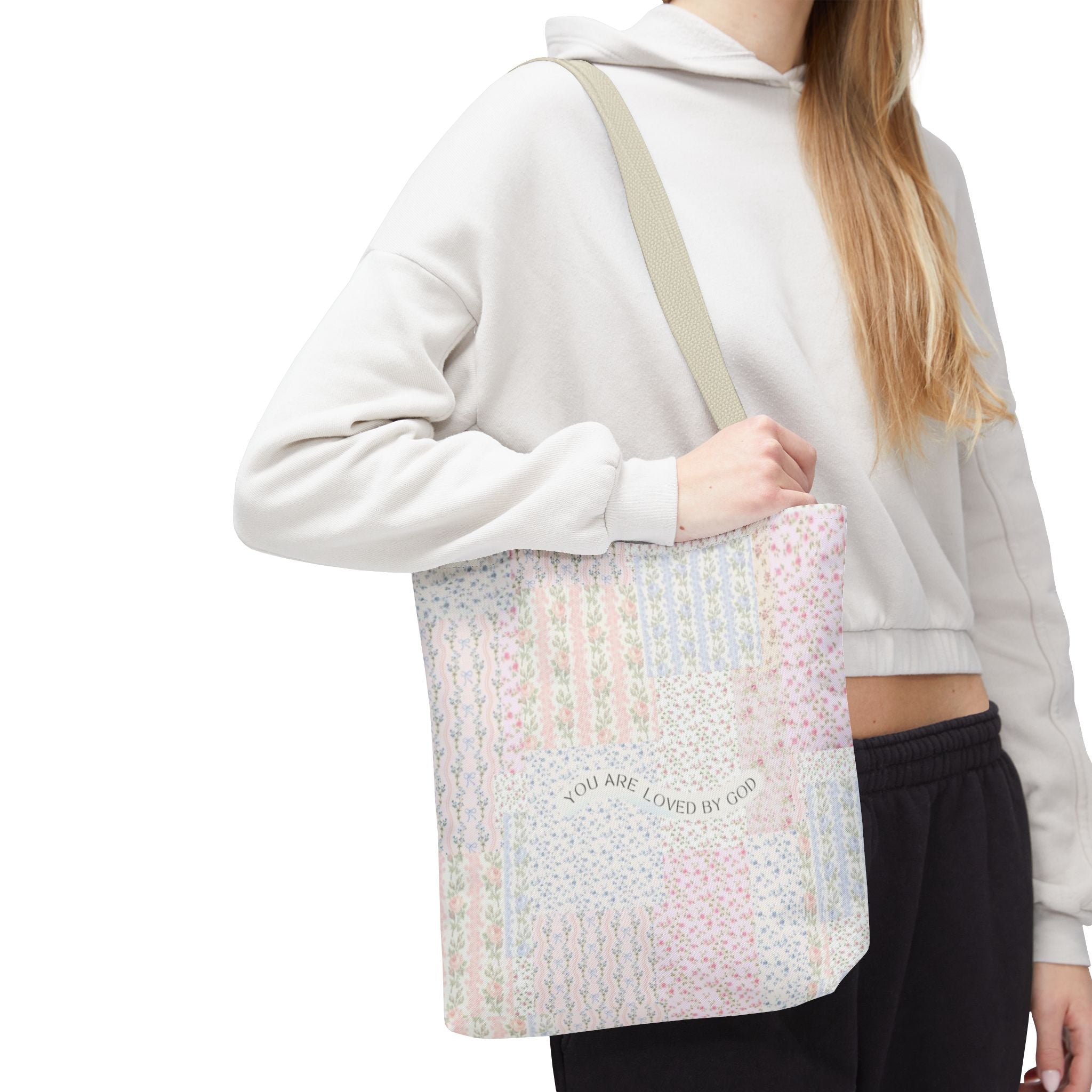 Spiritual Tote Bag with Floral Design, Inspirational Gift for Women, Church Bag, Eco-Friendly Shoulder Tote, Everyday Use