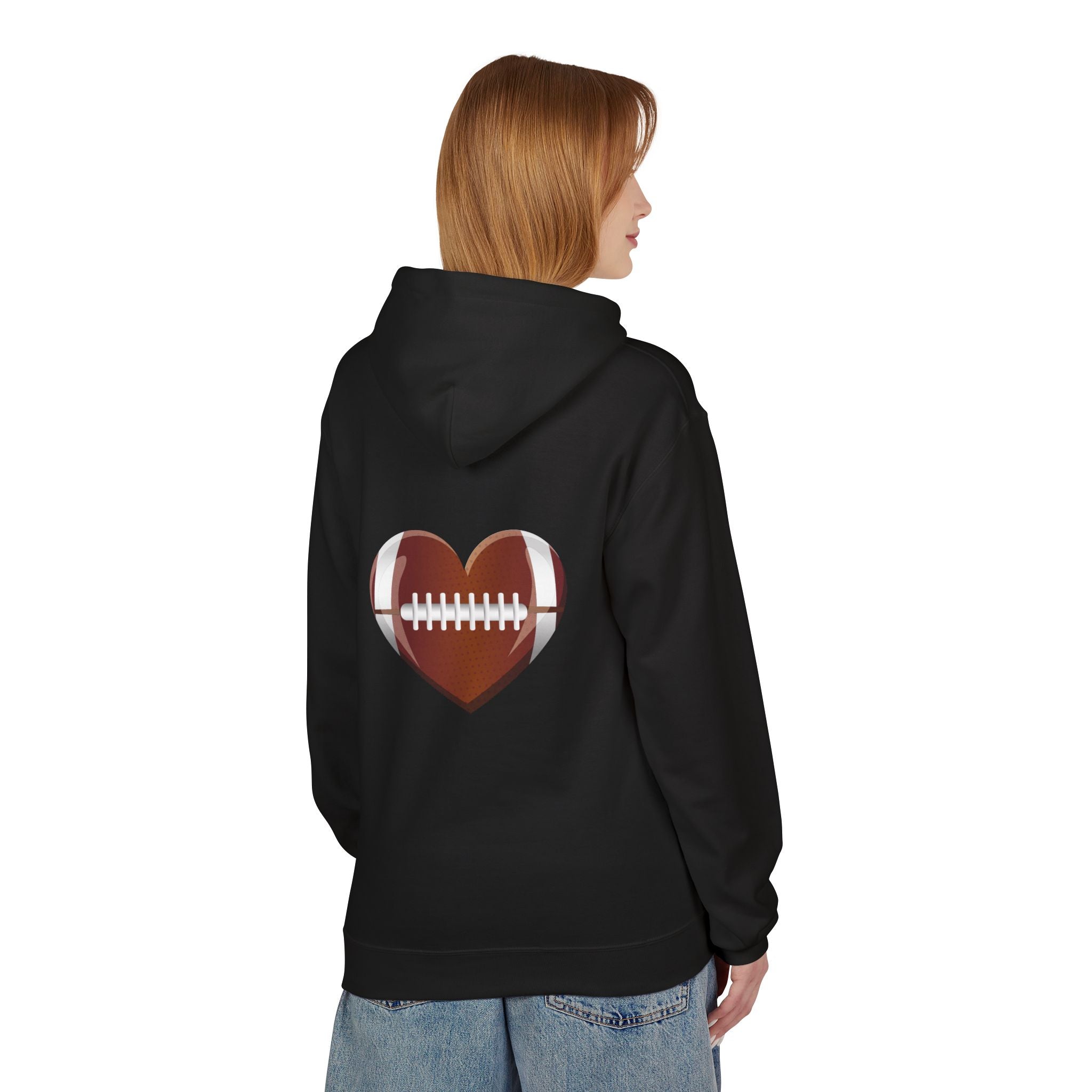 Football Heart Hoodie - Midweight Fleece Sweatshirt for Sports Fans, Gift for Holidays, Game Day Apparel, Cozy and Casual
