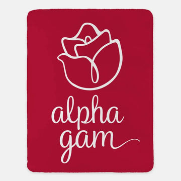 Alpha Gam XL 60x80 Sherpa Blanket - Red Rose