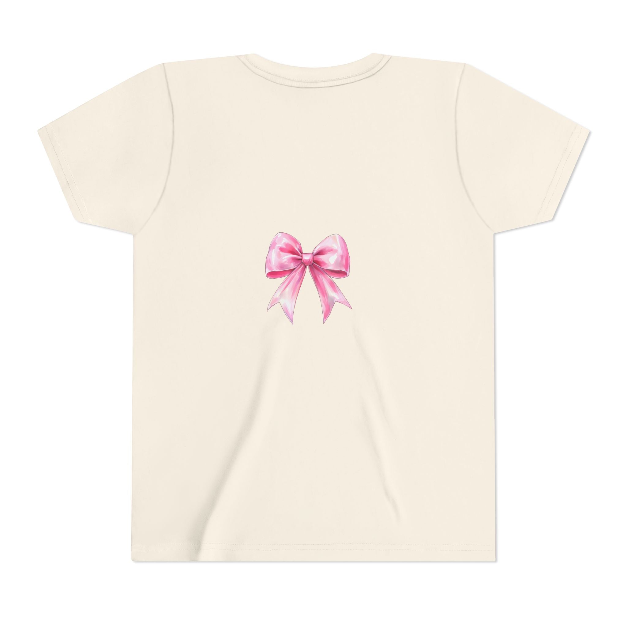 Cheerful Youth Tee with Pink Bow, Perfect for Cheerleading, Birthdays, Parties, Sports Events, and Everyday Wear