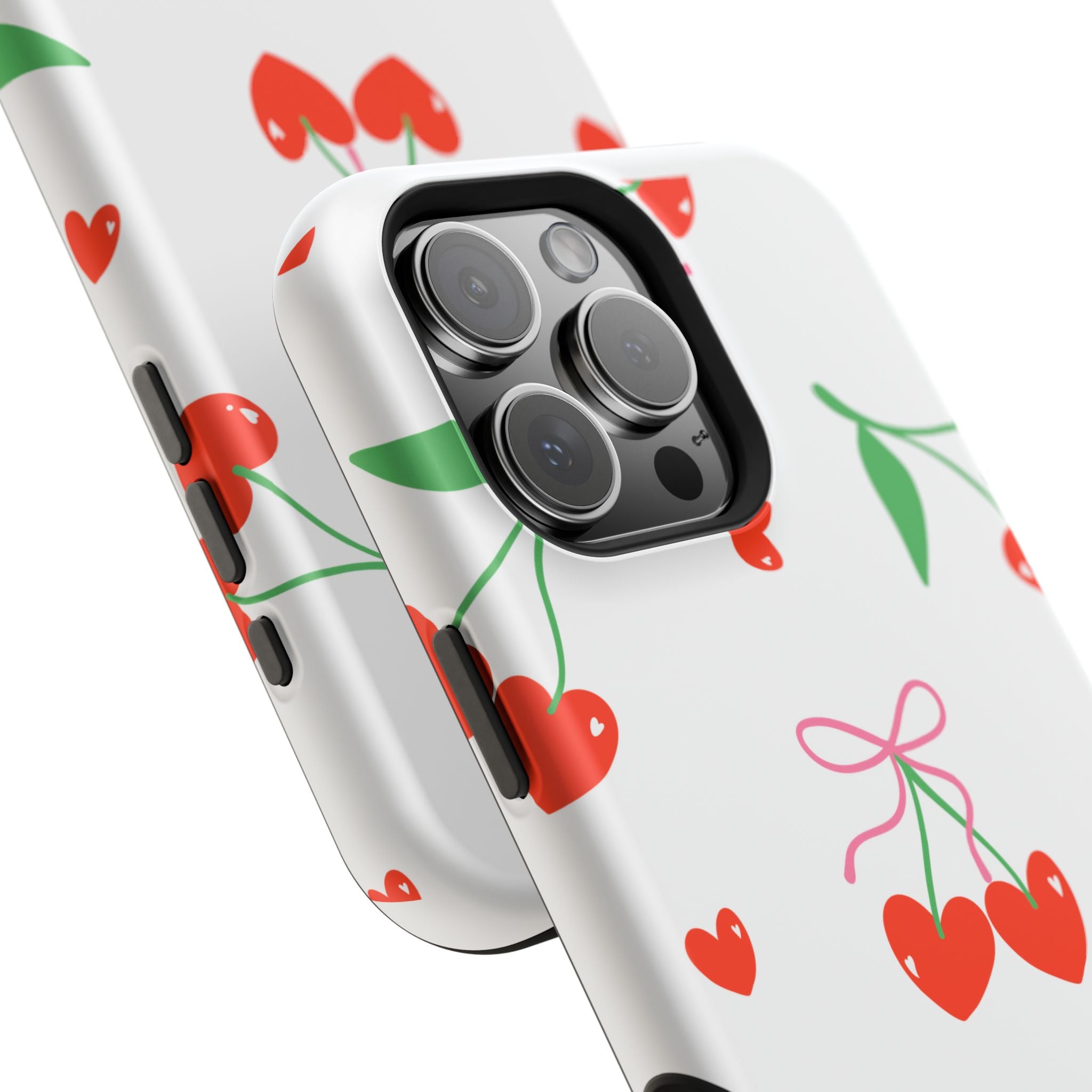 Customizable: Cherry Heart Impact-Resistant Phone Case