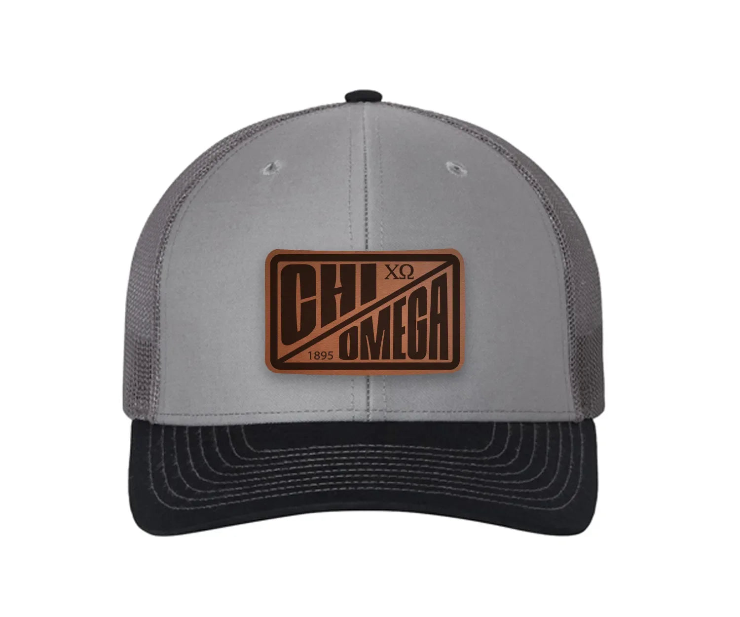 Chi Omega Richardson 112 Leatherette Patch Trucker Hat - Divide