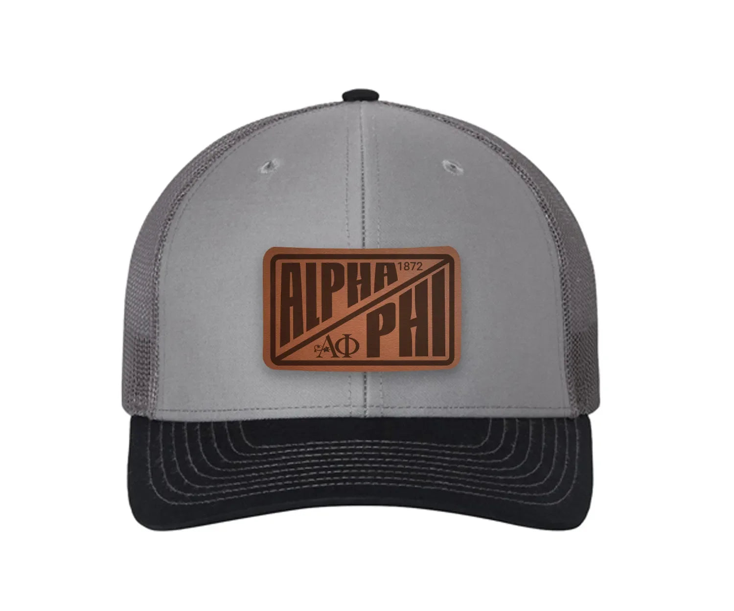Alpha Phi Richardson 112 Leatherette Patch Trucker Hat - Divide