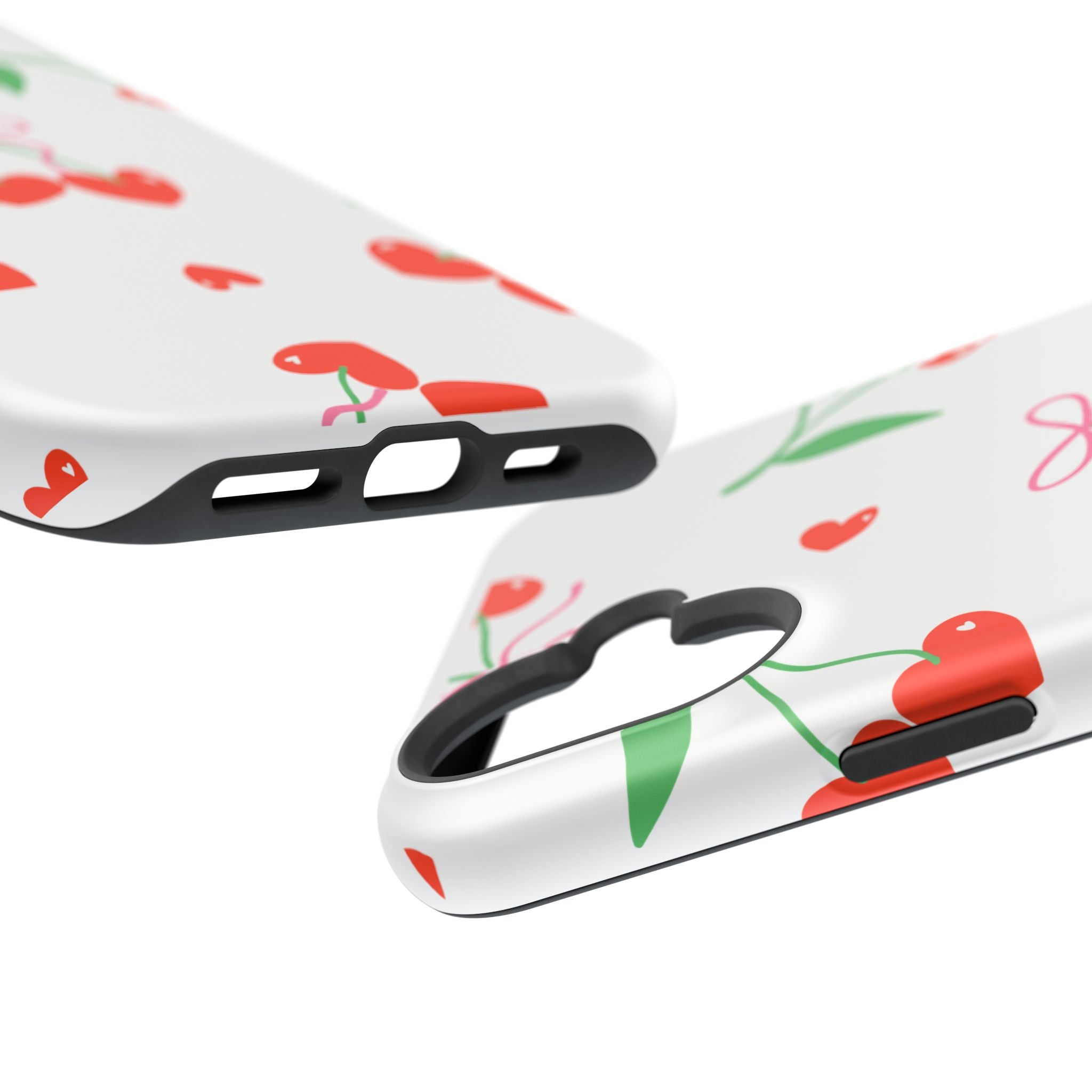 Customizable: Cherry Heart Impact-Resistant Phone Case