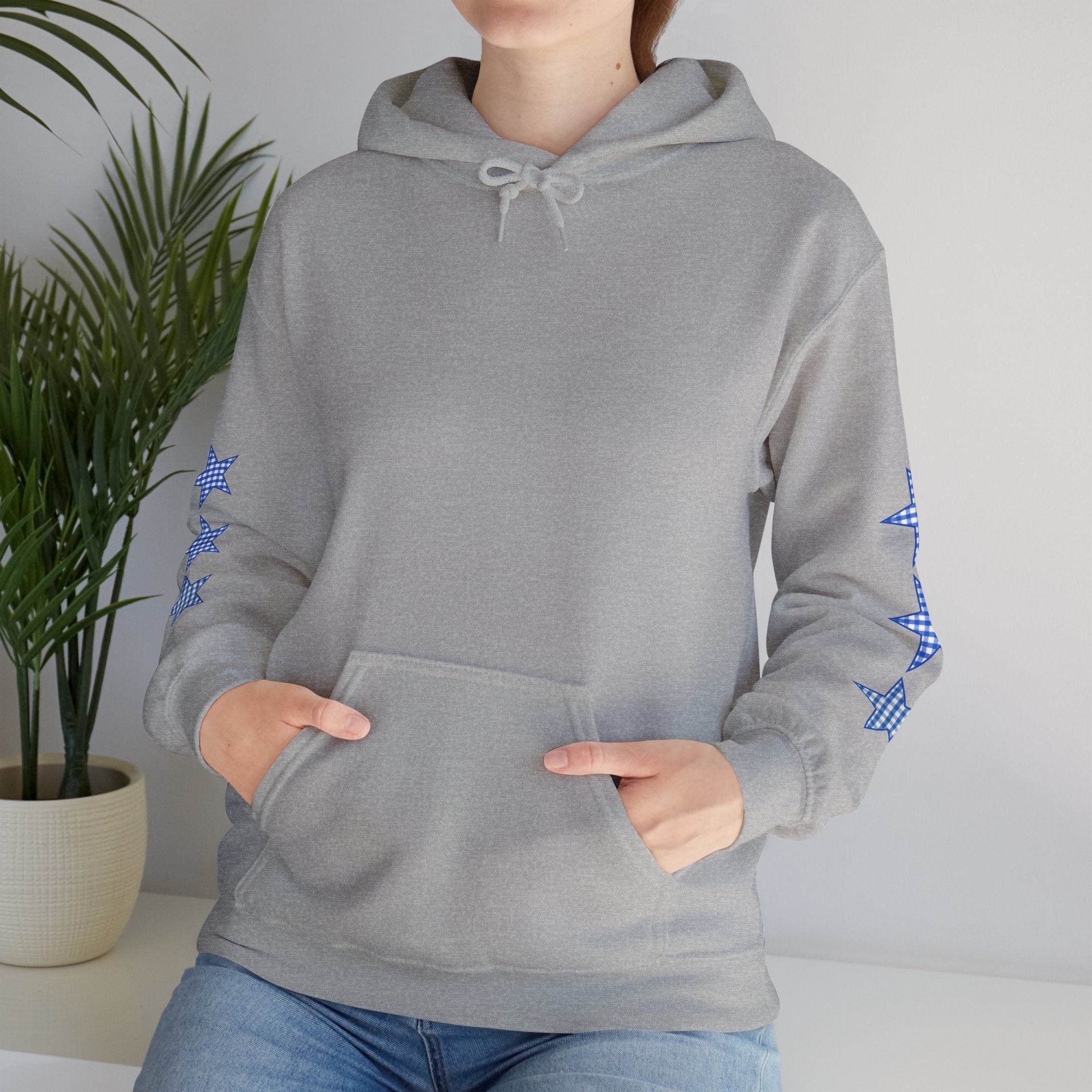 Customizable Tri-Star Blue Gingham Hoodie