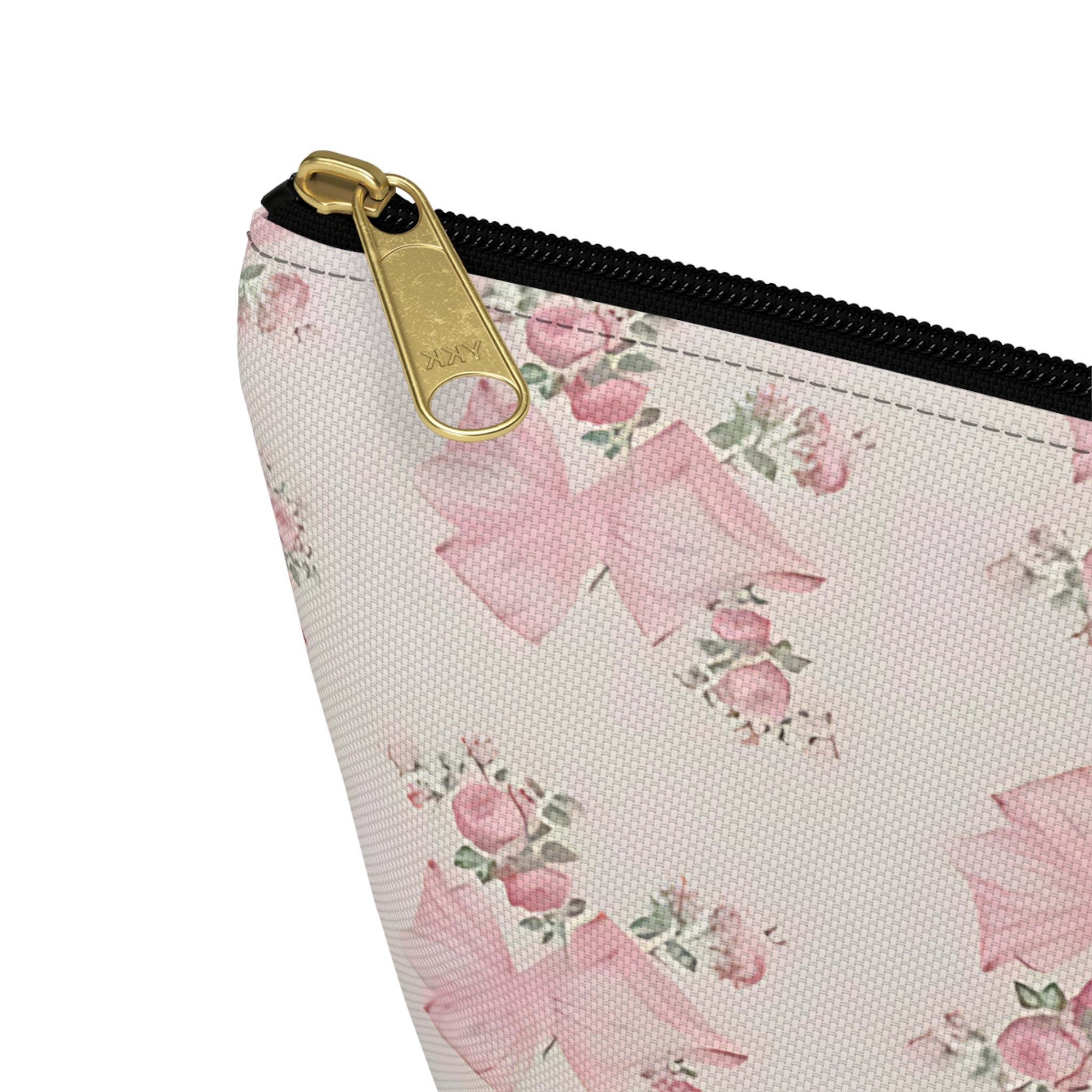 Floral Bow Accessory Pouch - Cute Makeup Bag, Gift Idea for Her, Wedding Favors, Travel Organizer, Floral Storage