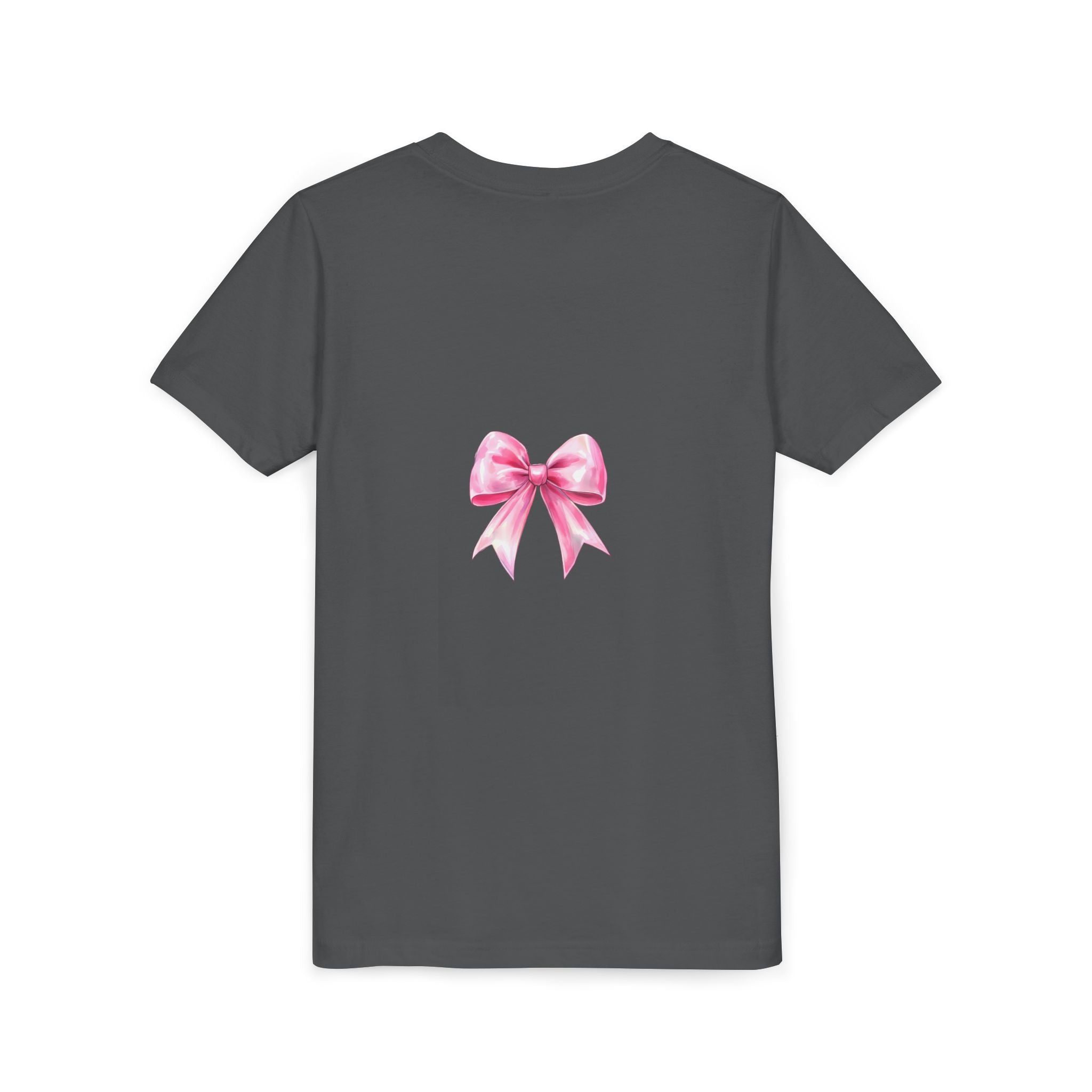 Cheerful Youth Tee with Pink Bow, Perfect for Cheerleading, Birthdays, Parties, Sports Events, and Everyday Wear
