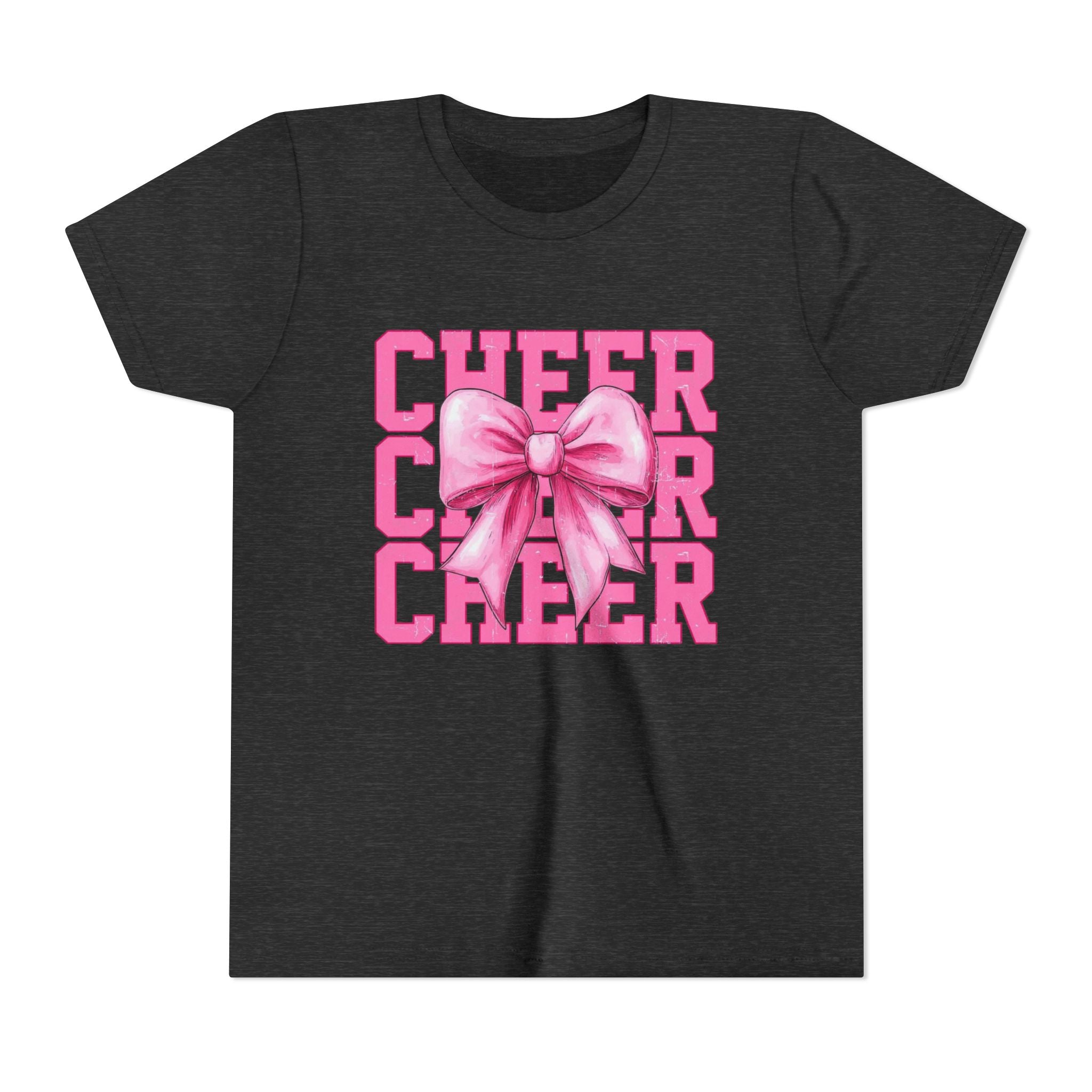 Cheerful Youth Tee with Pink Bow, Perfect for Cheerleading, Birthdays, Parties, Sports Events, and Everyday Wear