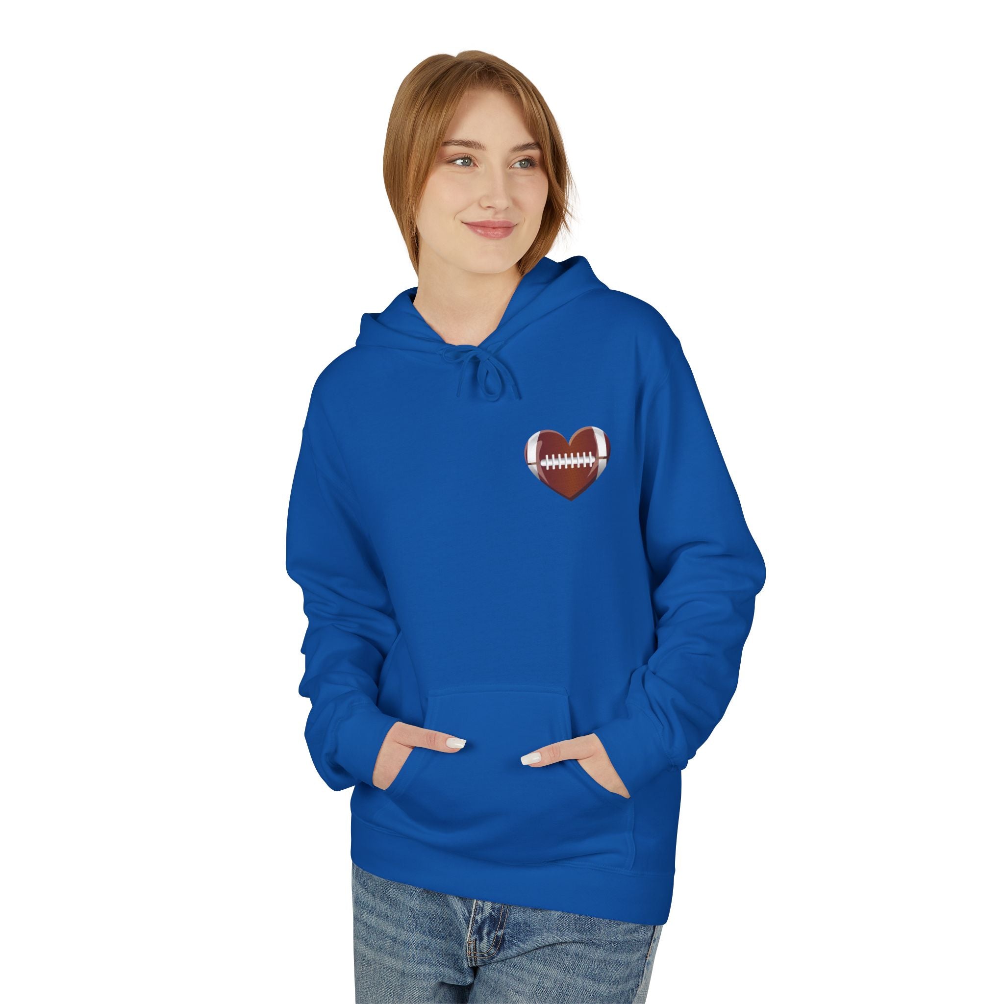 Football Heart Hoodie - Midweight Fleece Sweatshirt for Sports Fans, Gift for Holidays, Game Day Apparel, Cozy and Casual