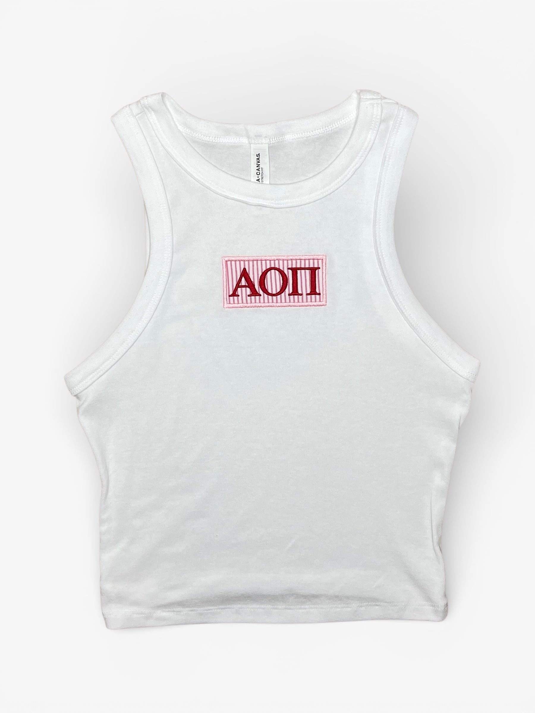 AOPi Seersucker Patch Crop Tank