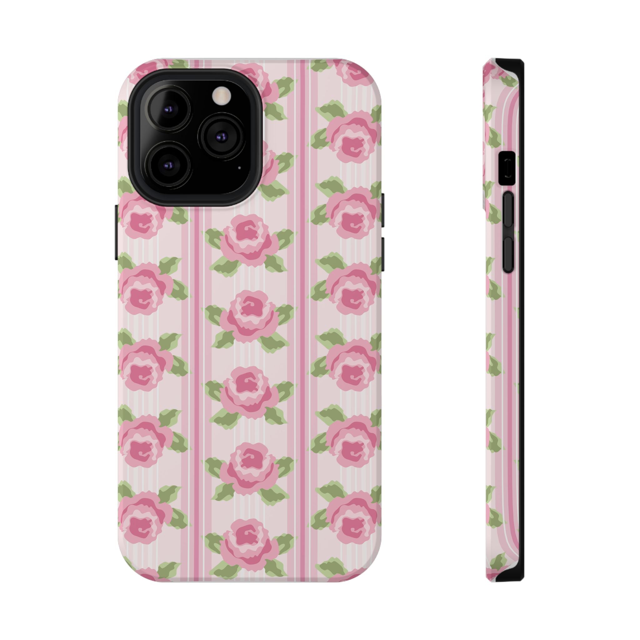 Customizable: Floral Impact-Resistant Phone Case, Pink Rose Pattern