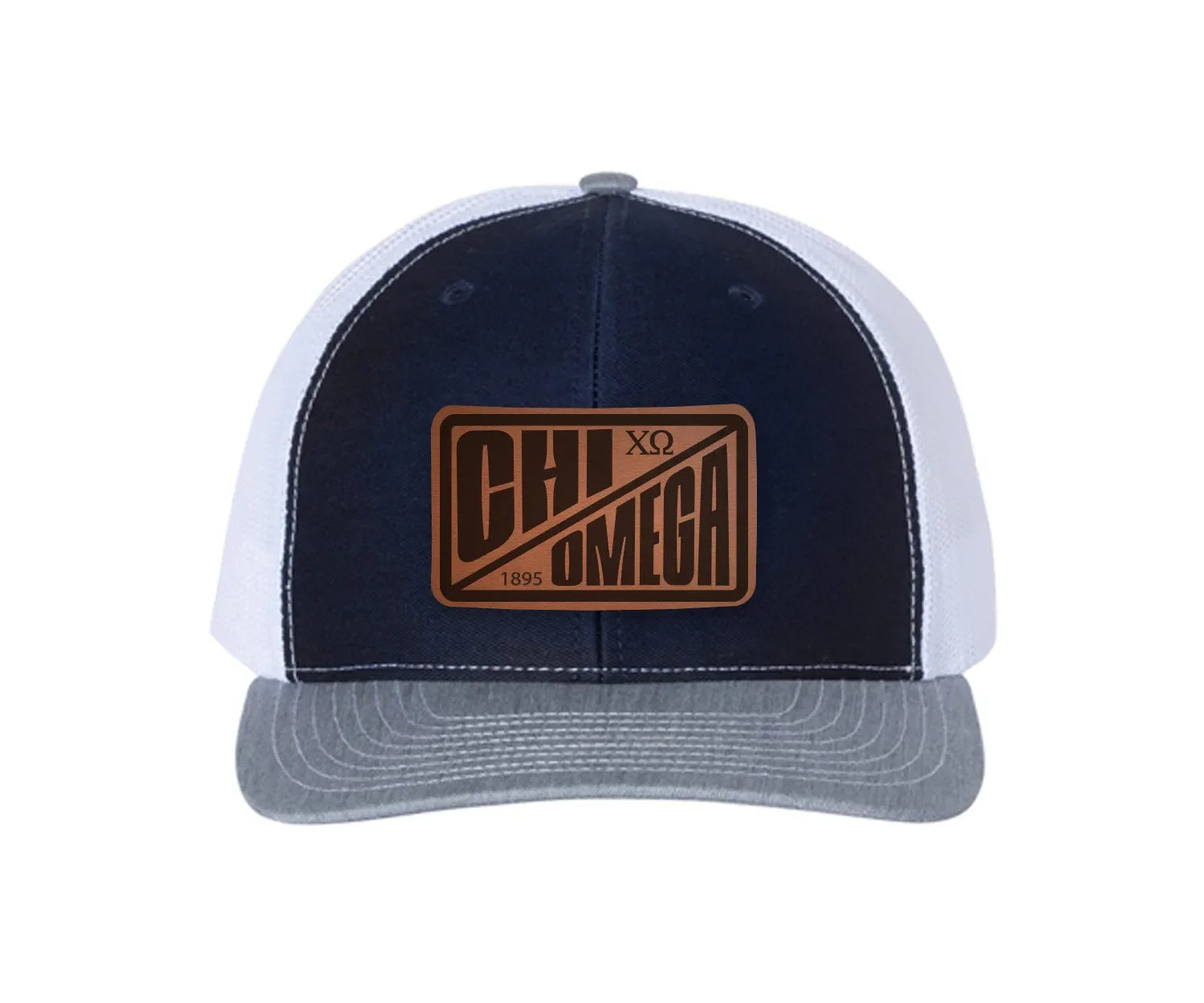 Chi Omega Richardson 112 Leatherette Patch Trucker Hat - Divide